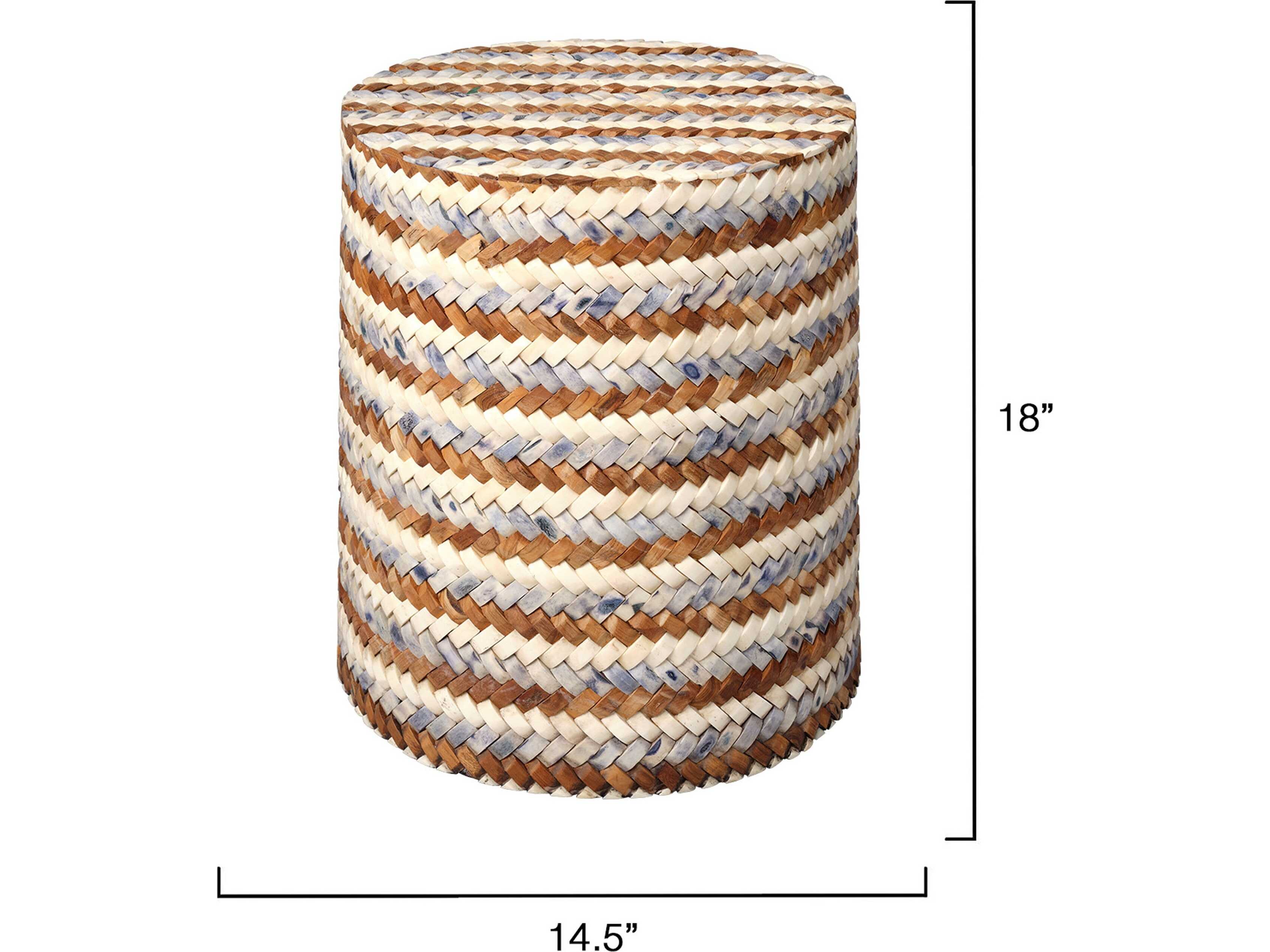 Jamie Young Interwoven Round Wood Blue End Table