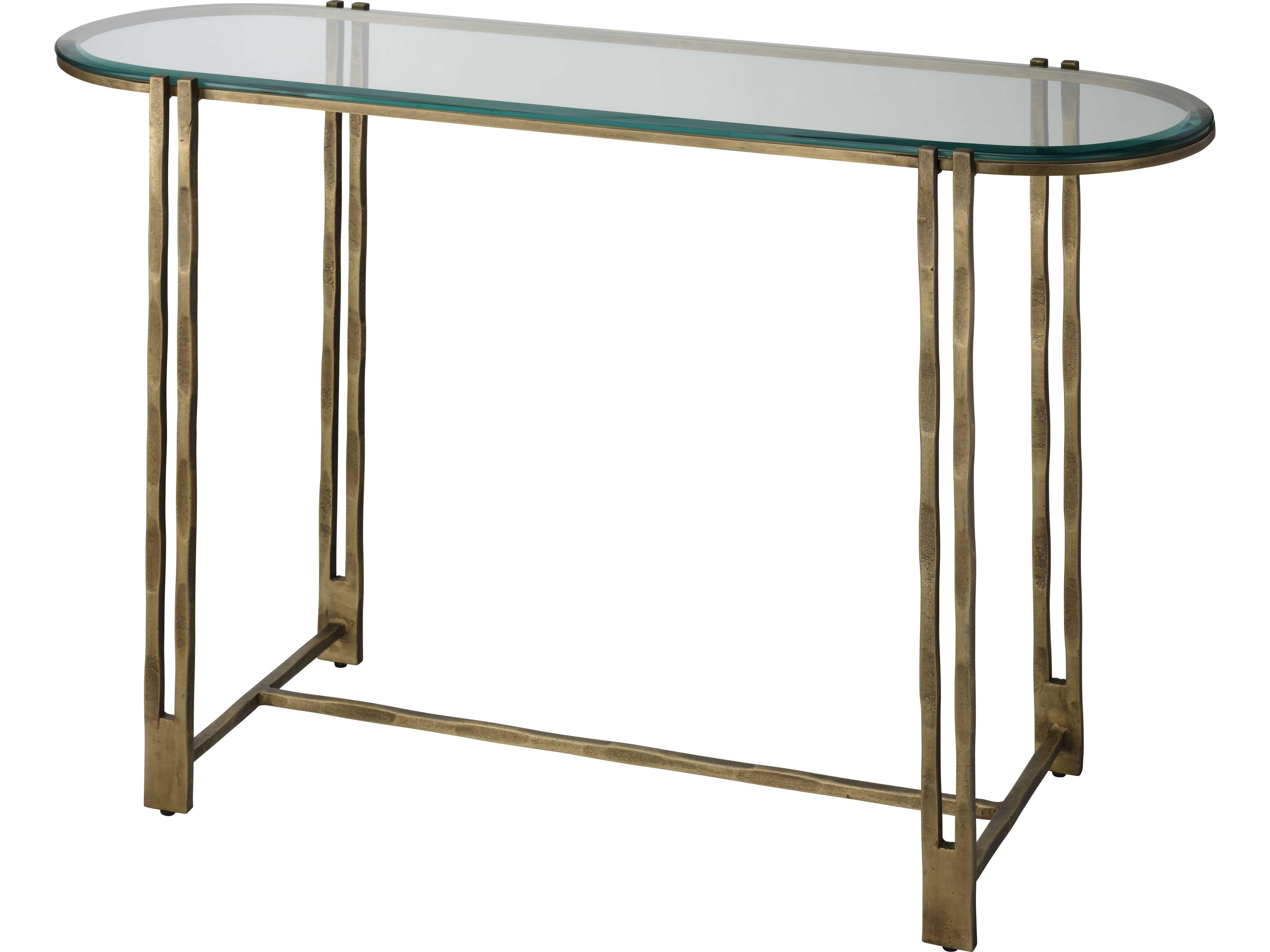 Jamie Young Metrical Oval Glass Antique Brass Console Table