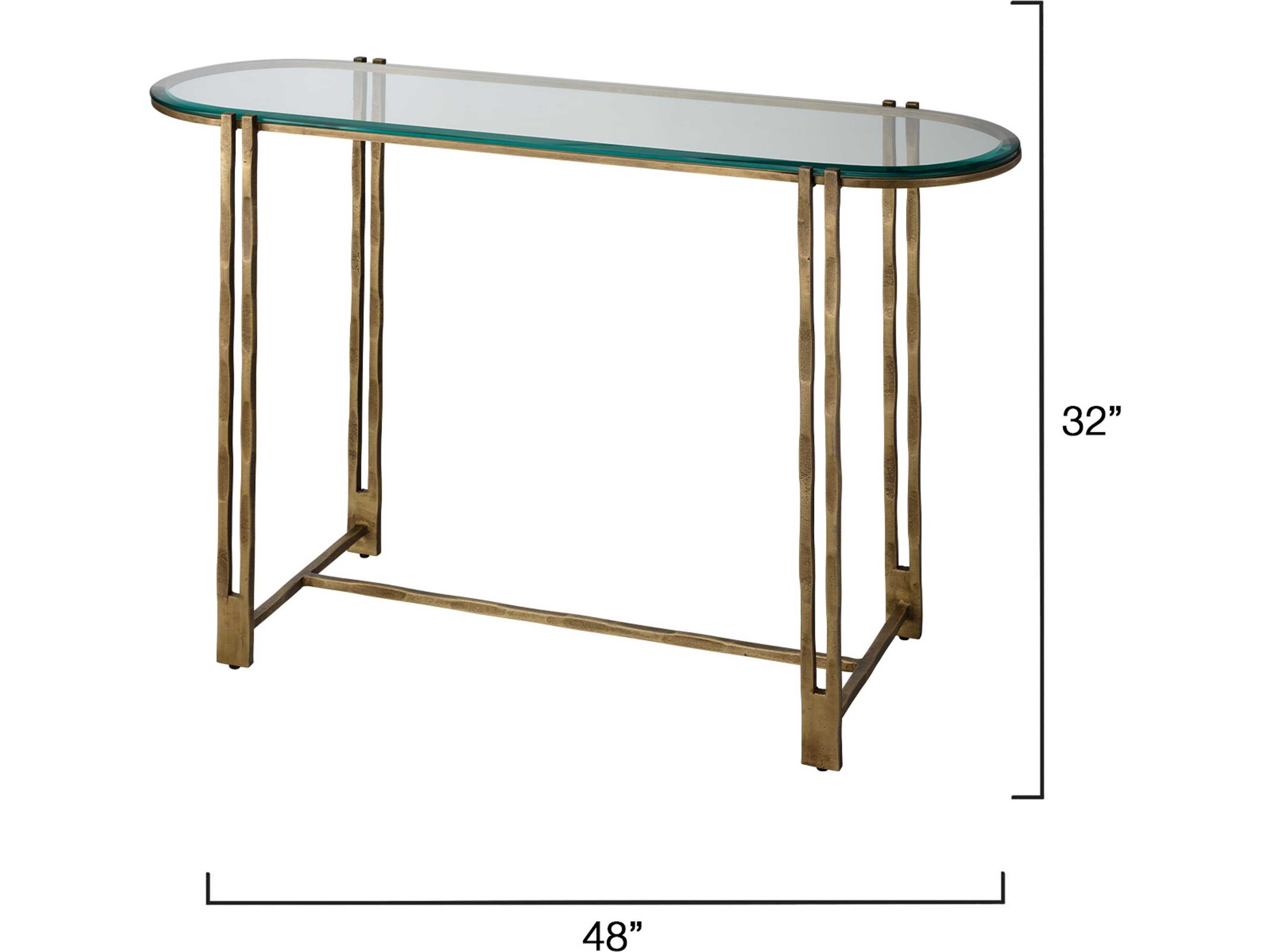 Jamie Young Metrical Oval Glass Antique Brass Console Table