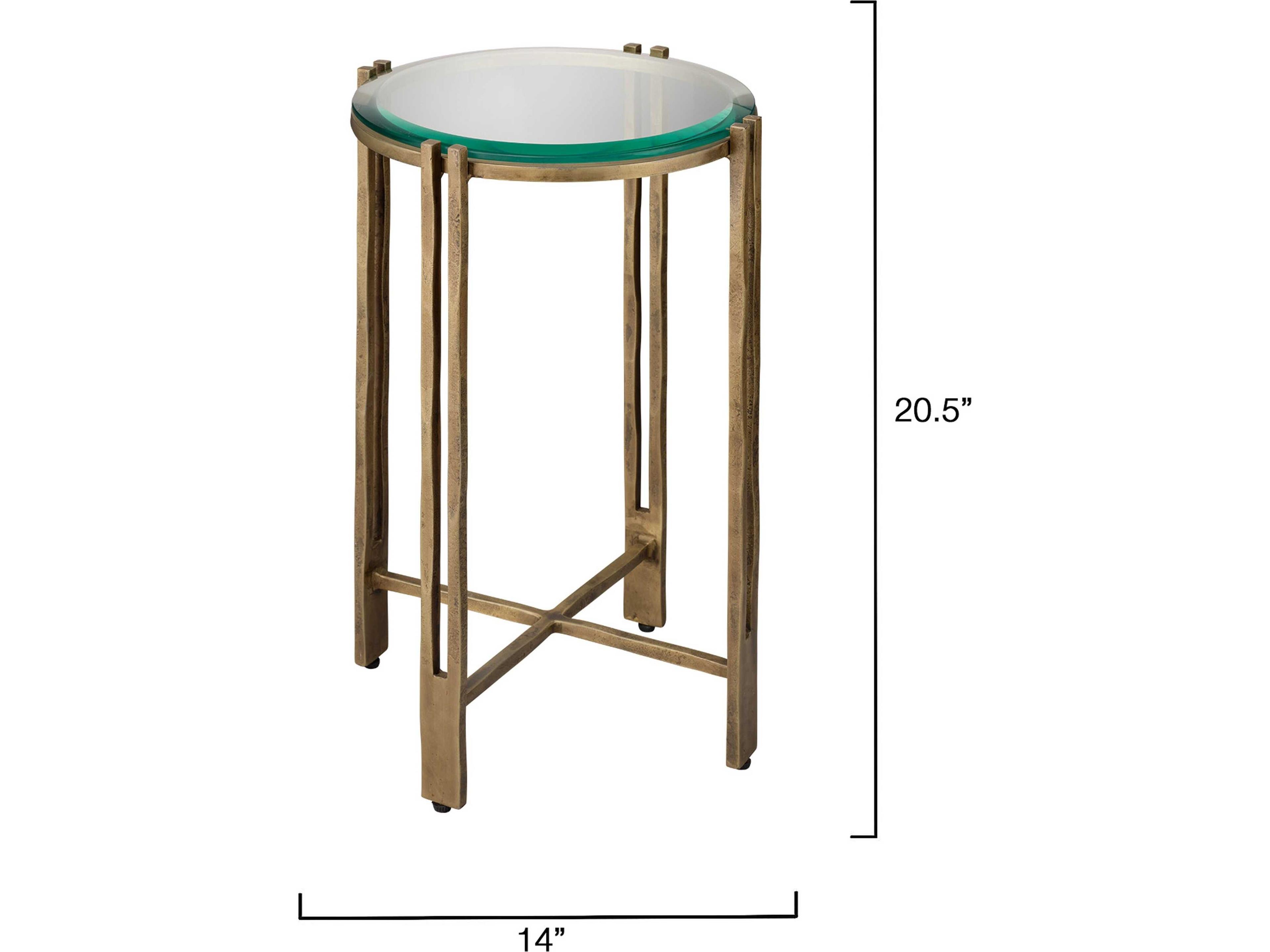 Jamie Young Metrical Round Glass Antique Brass End Table