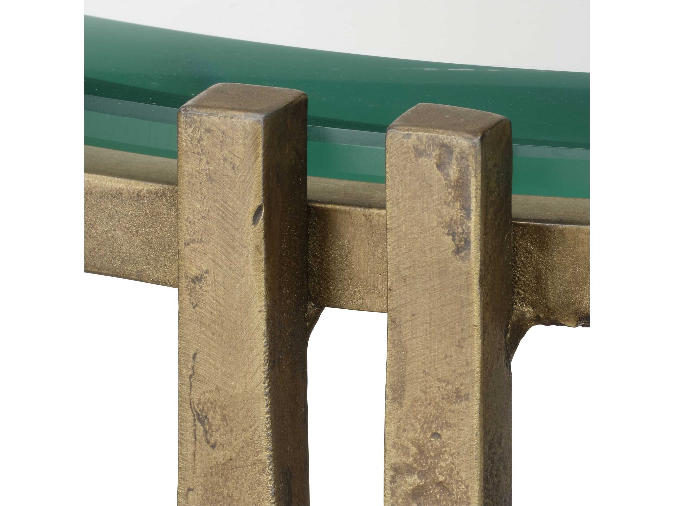 Jamie Young Metrical Round Glass Antique Brass End Table