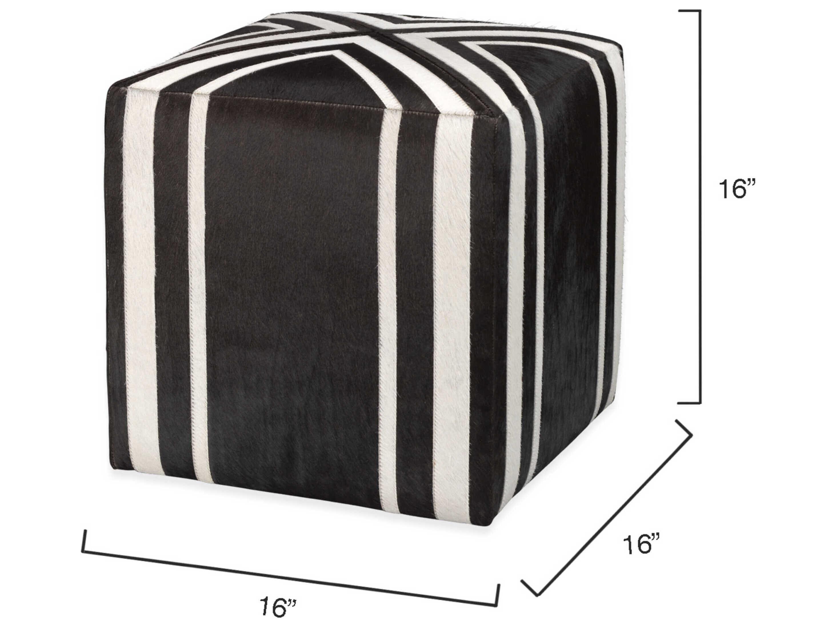 Jamie Young Espresso Hide White Stripes Black Leather Ottoman