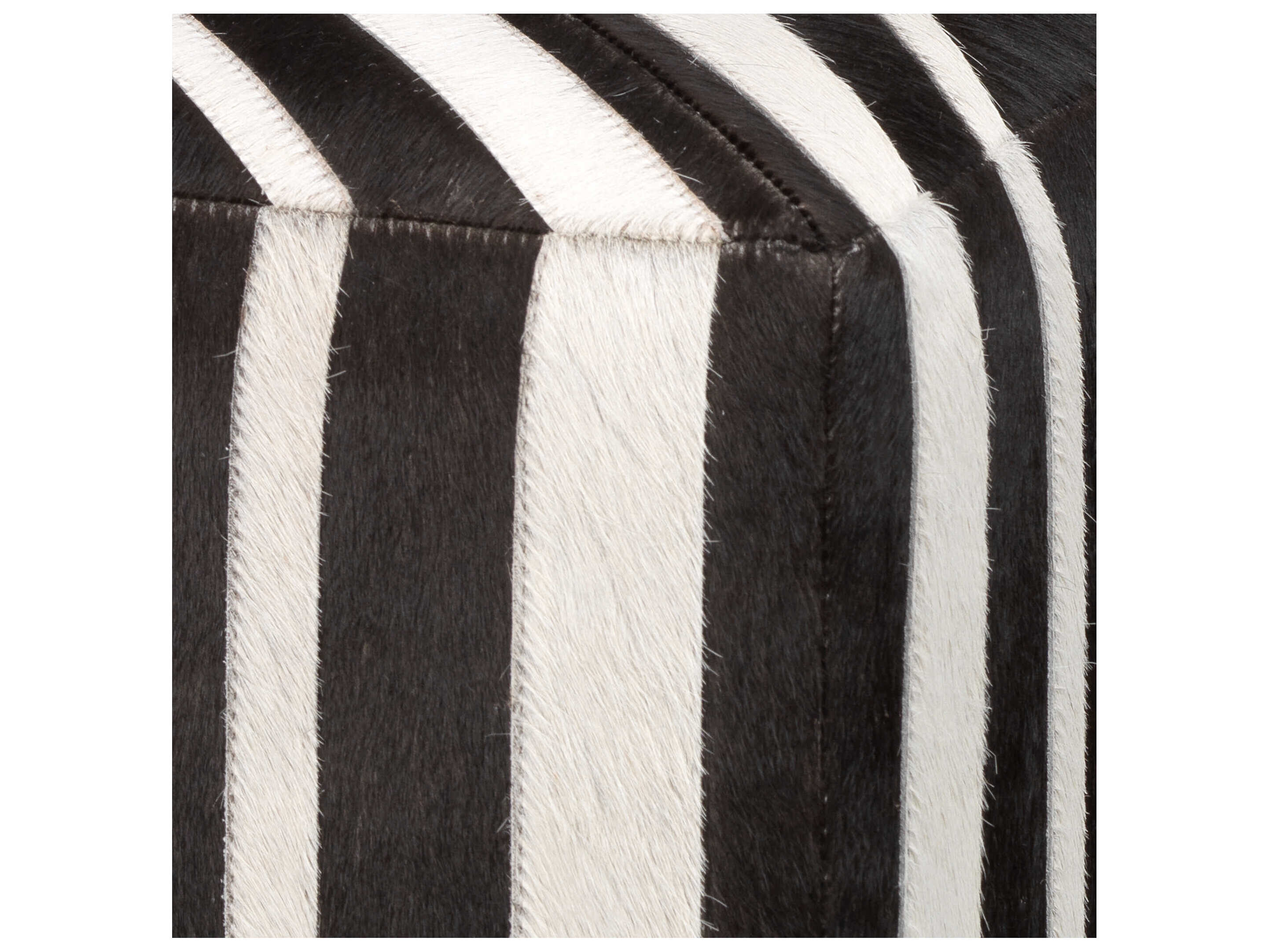 Jamie Young Espresso Hide White Stripes Black Leather Ottoman