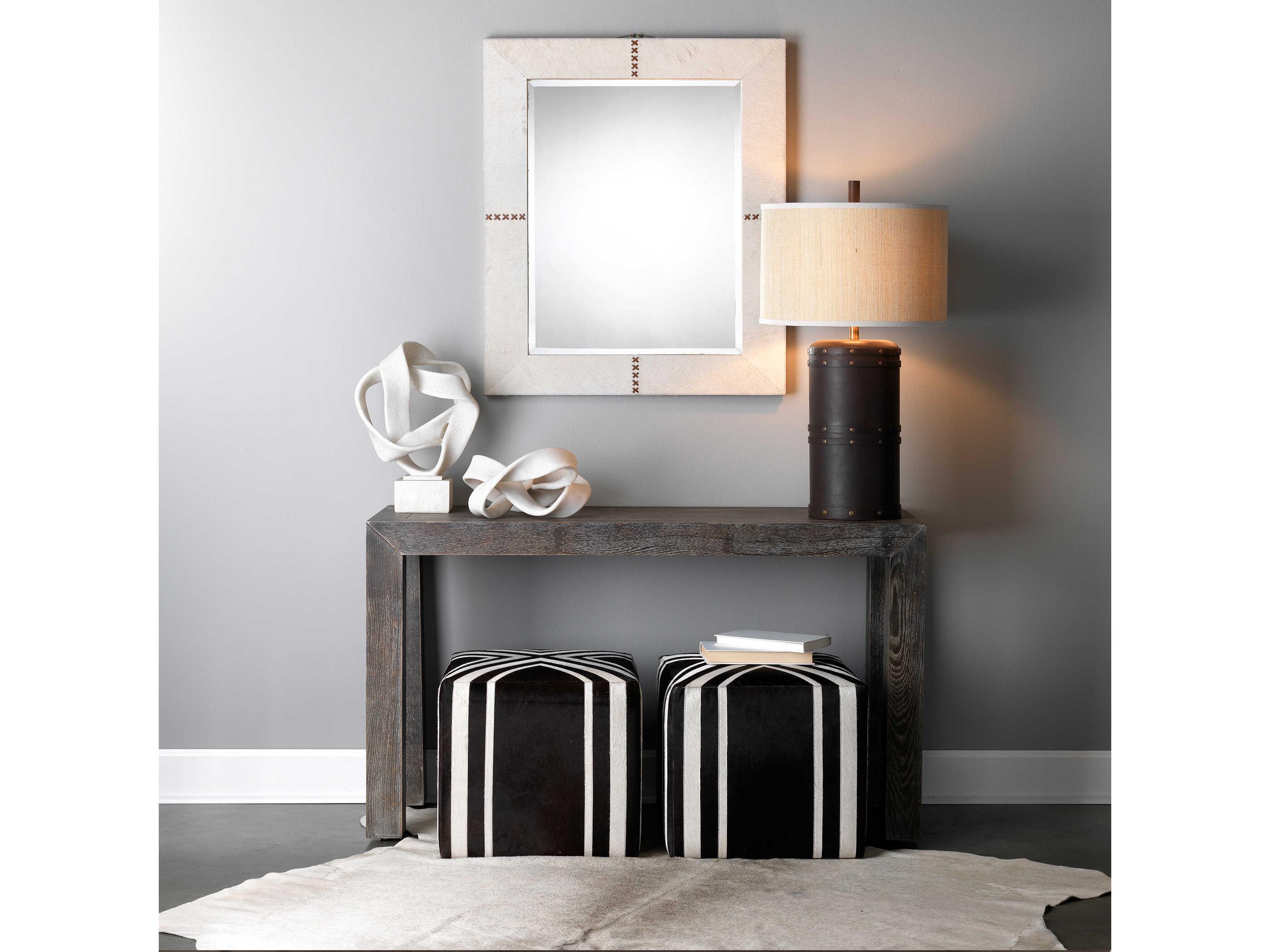 Jamie Young Espresso Hide White Stripes Black Leather Ottoman