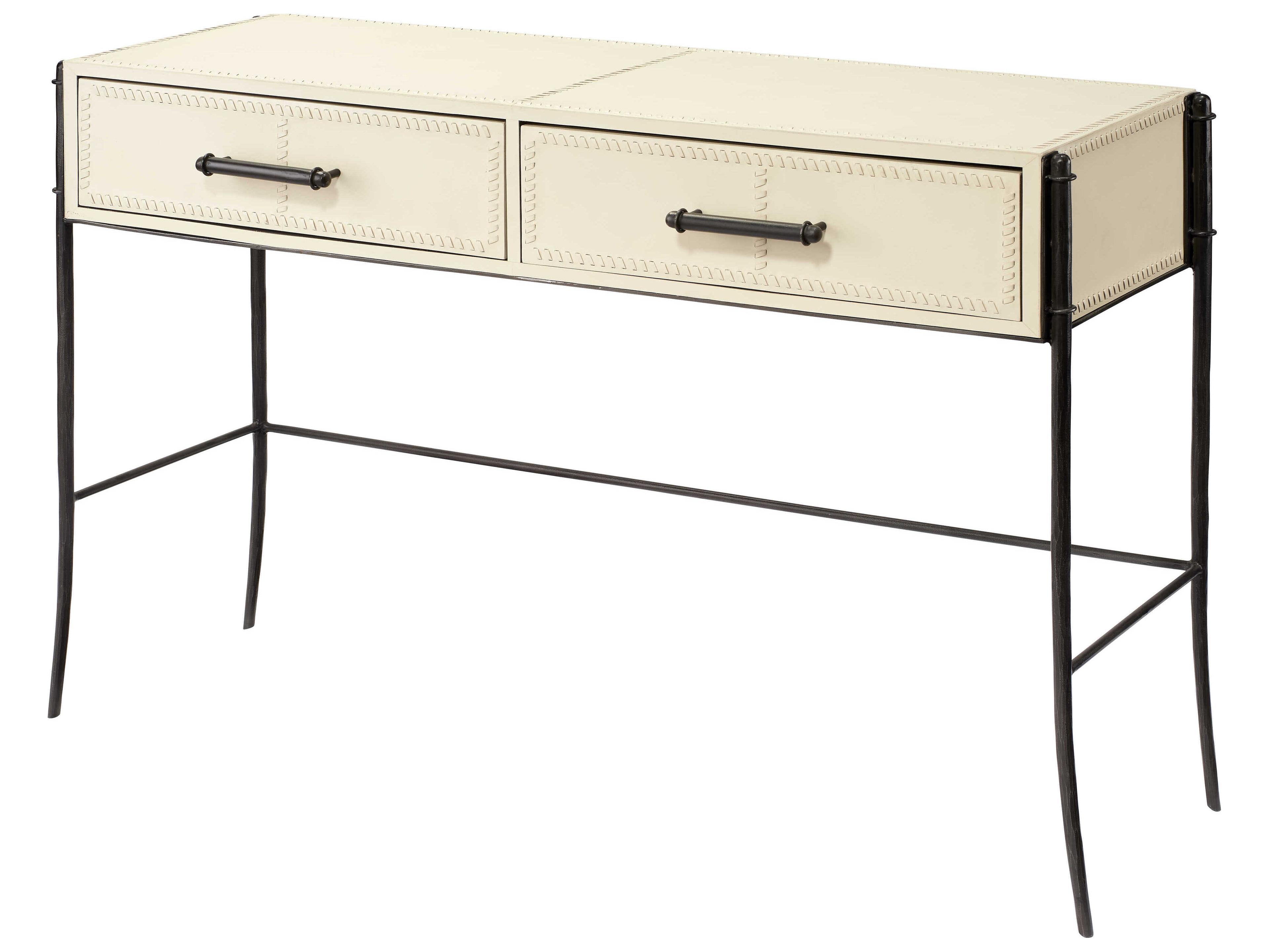 Jamie Young Nevado Rectangular Off White Leather Black Iron Console Table
