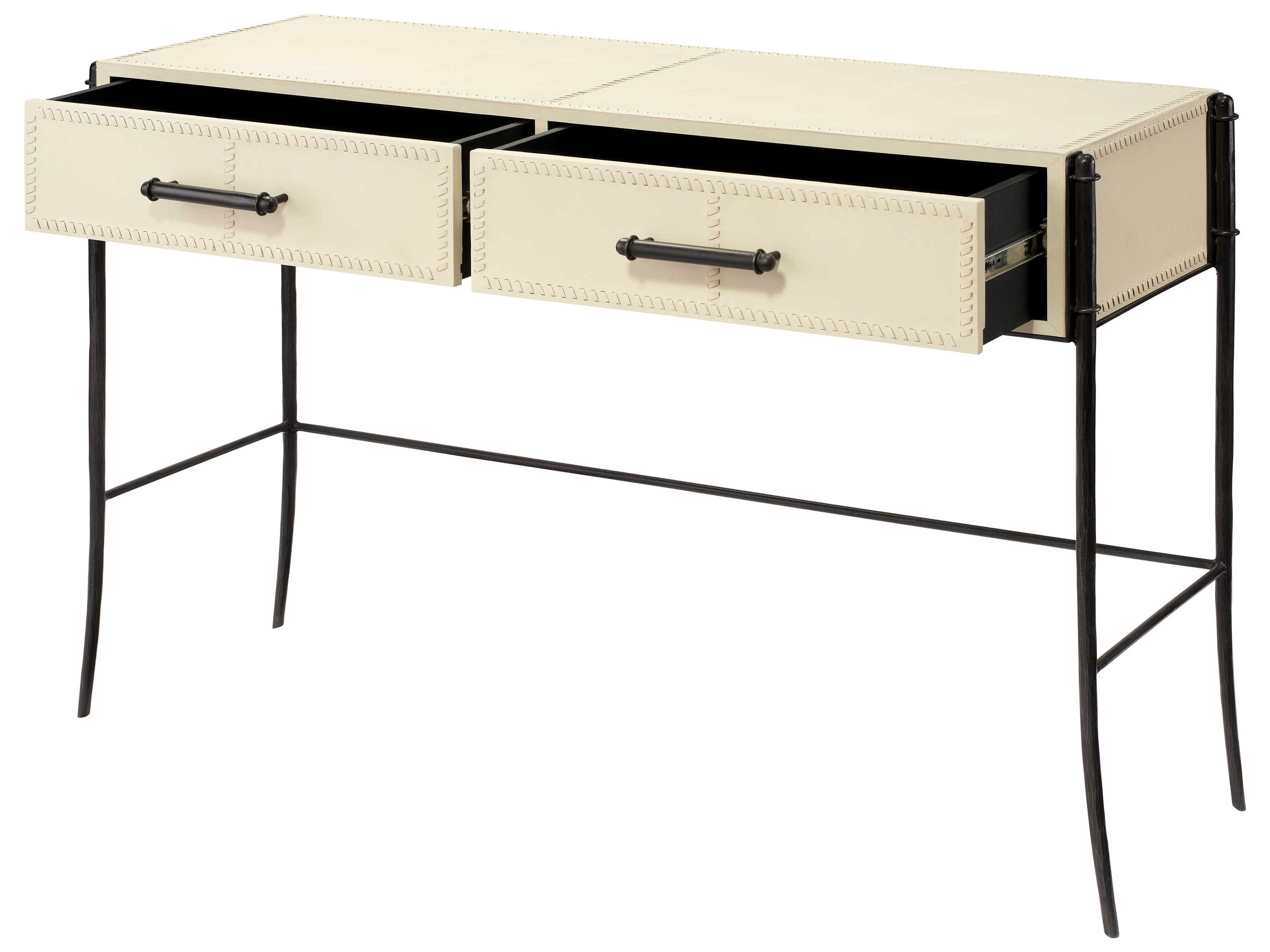 Jamie Young Nevado Rectangular Off White Leather Black Iron Console Table