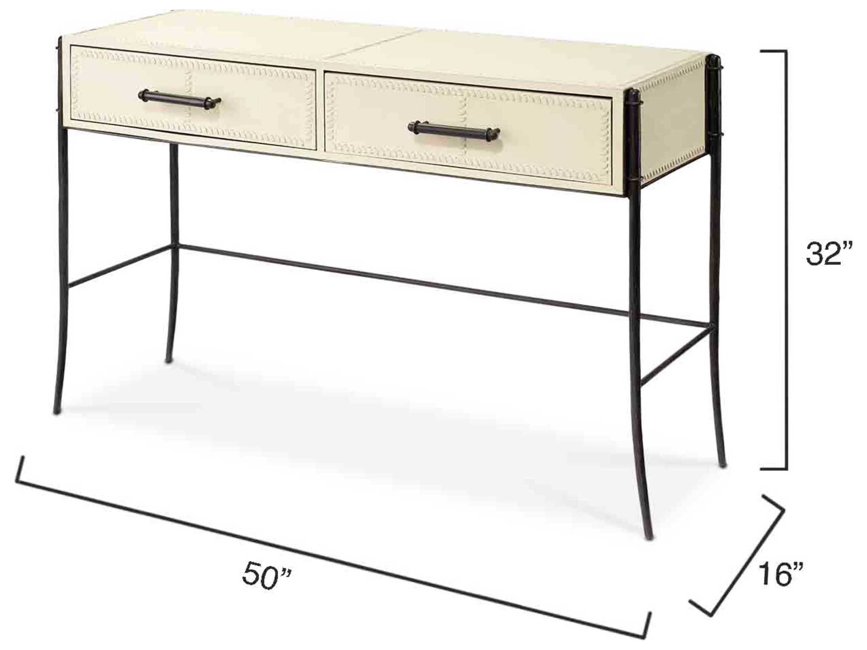 Jamie Young Nevado Rectangular Off White Leather Black Iron Console Table