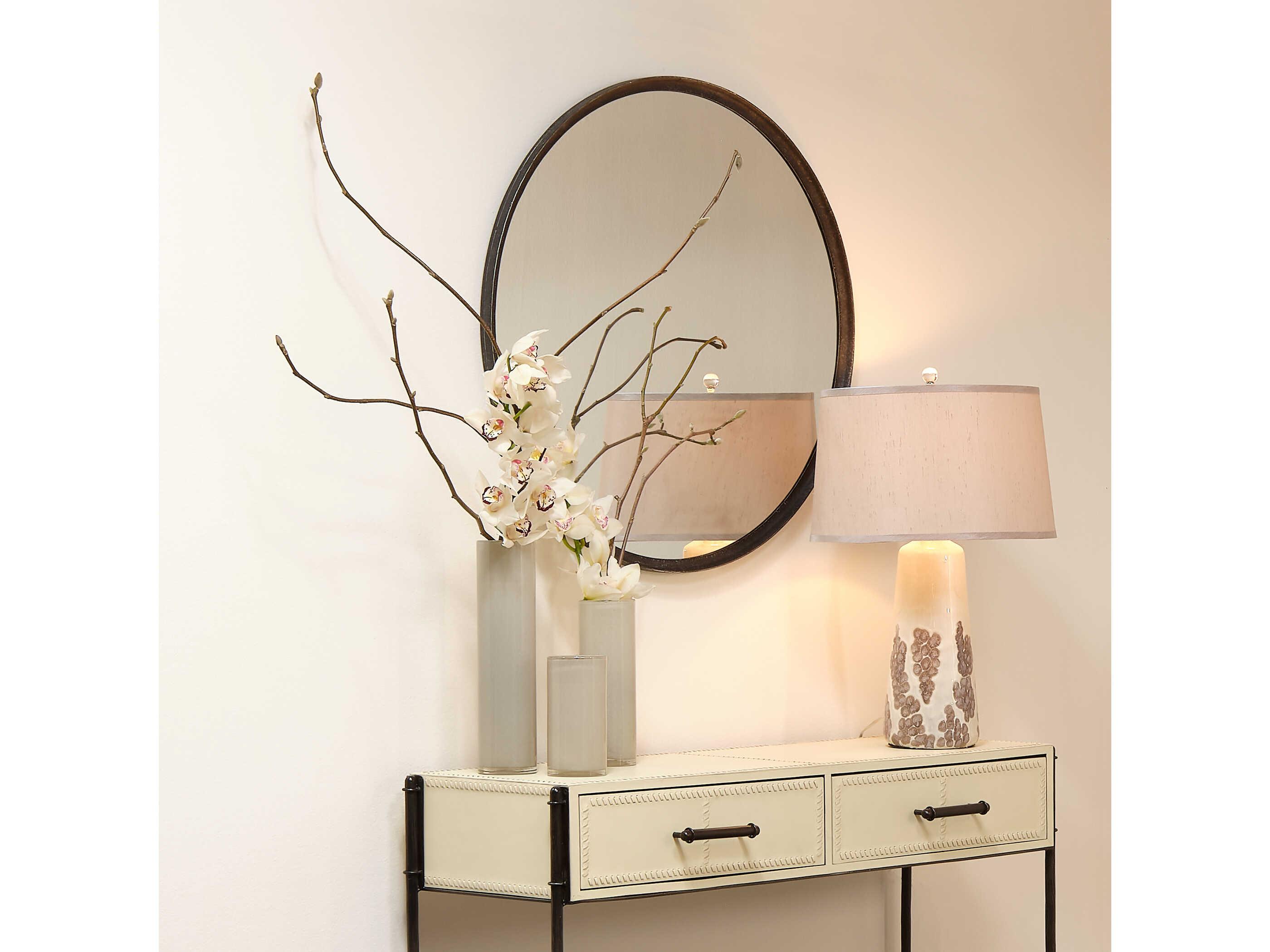 Jamie Young Nevado Rectangular Off White Leather Black Iron Console Table
