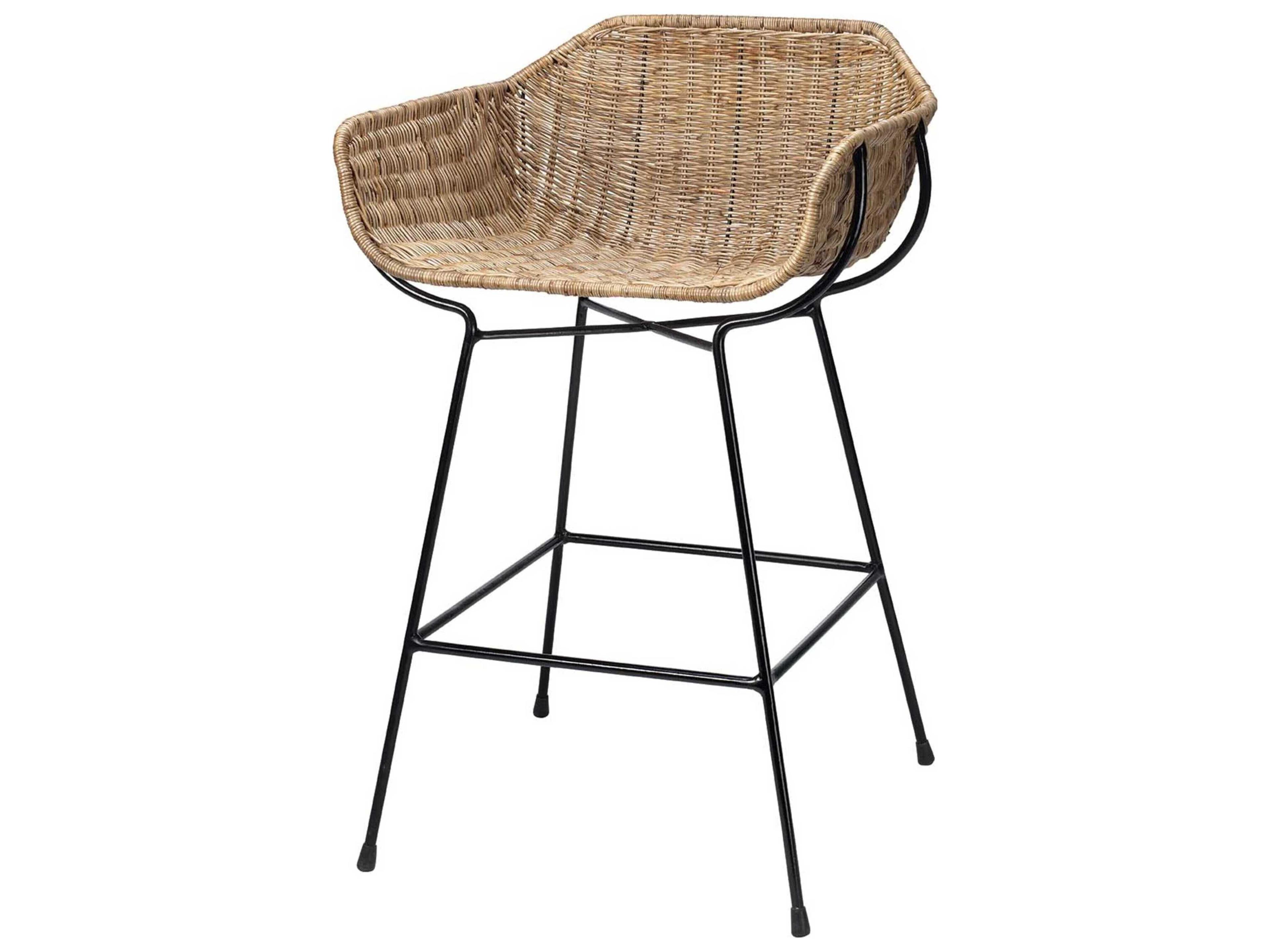 Jamie Young Natural Rattan & Black Steel Counter Stool