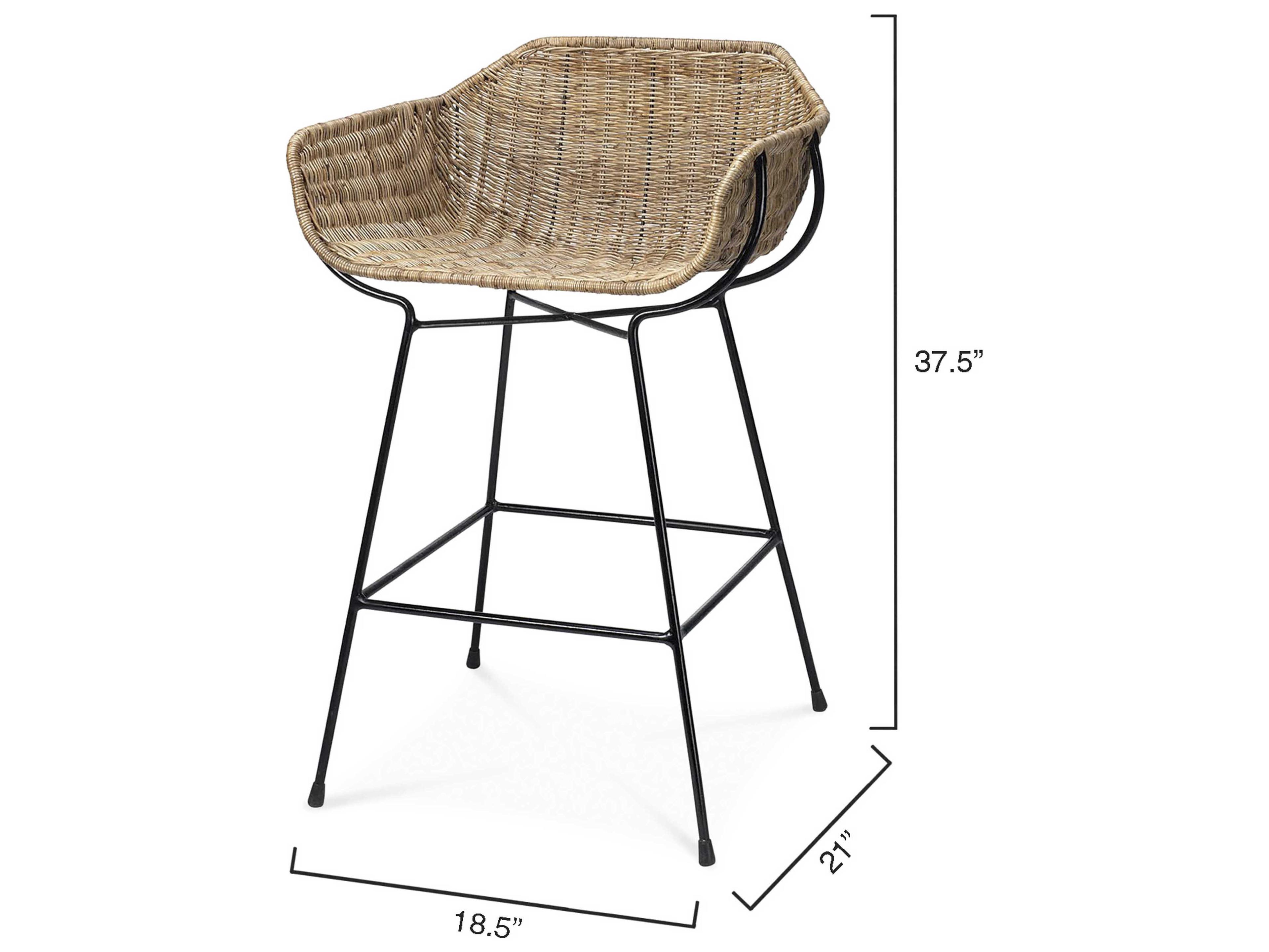 Jamie Young Natural Rattan & Black Steel Counter Stool
