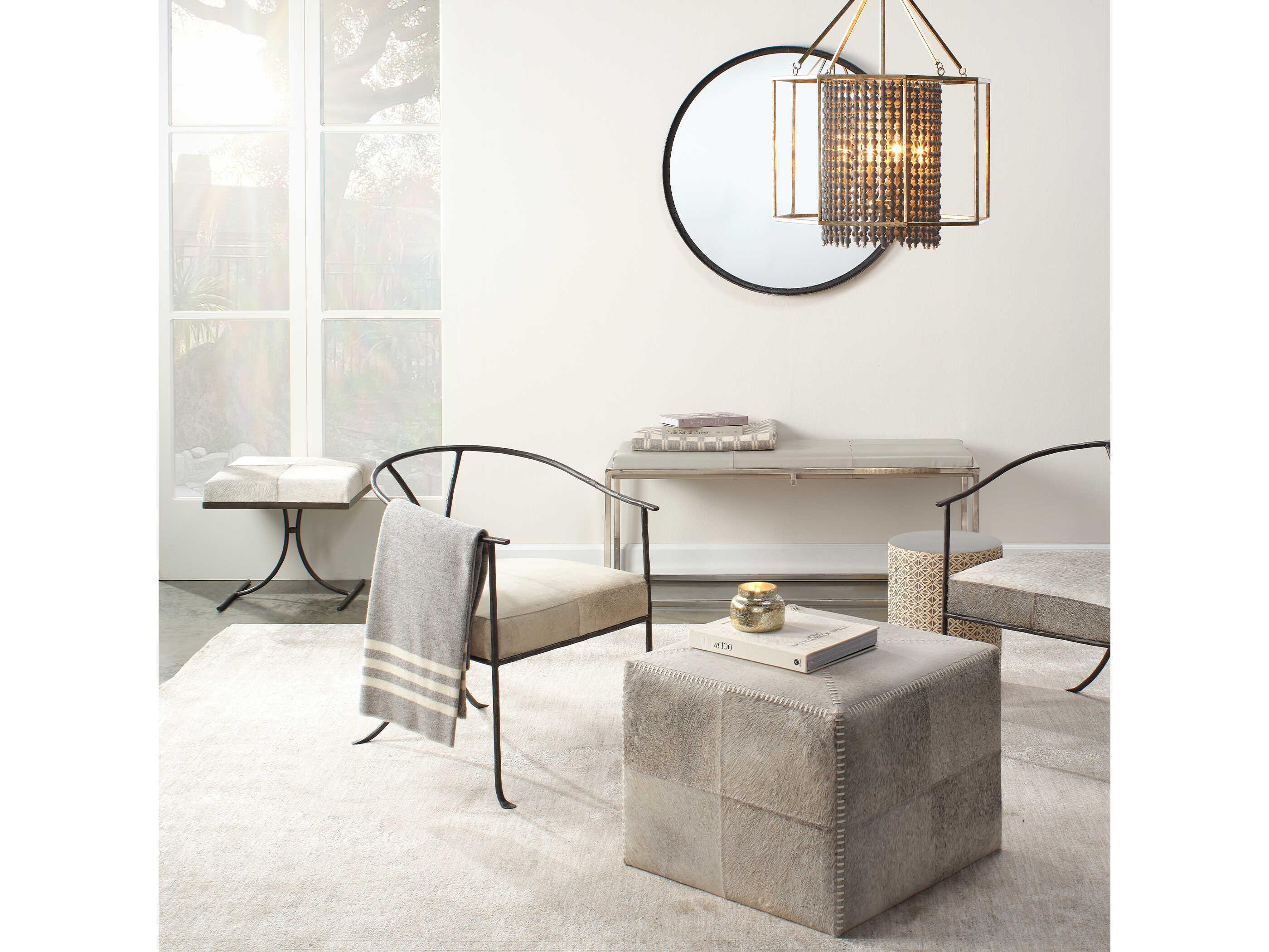 Jamie Young Hide Gray Leather Ottoman