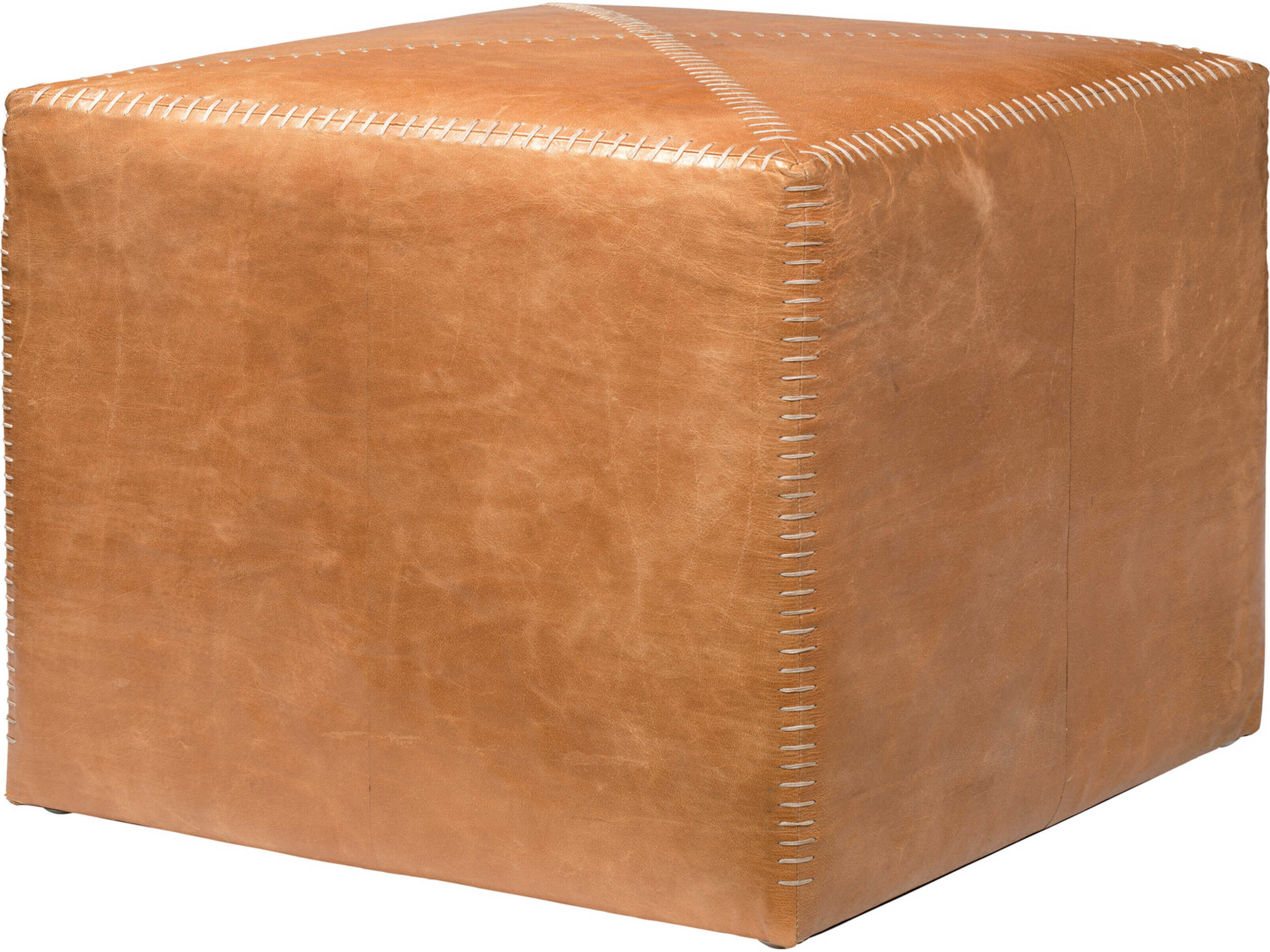 Jamie Young Buff Leather Tan Upholstered Ottoman