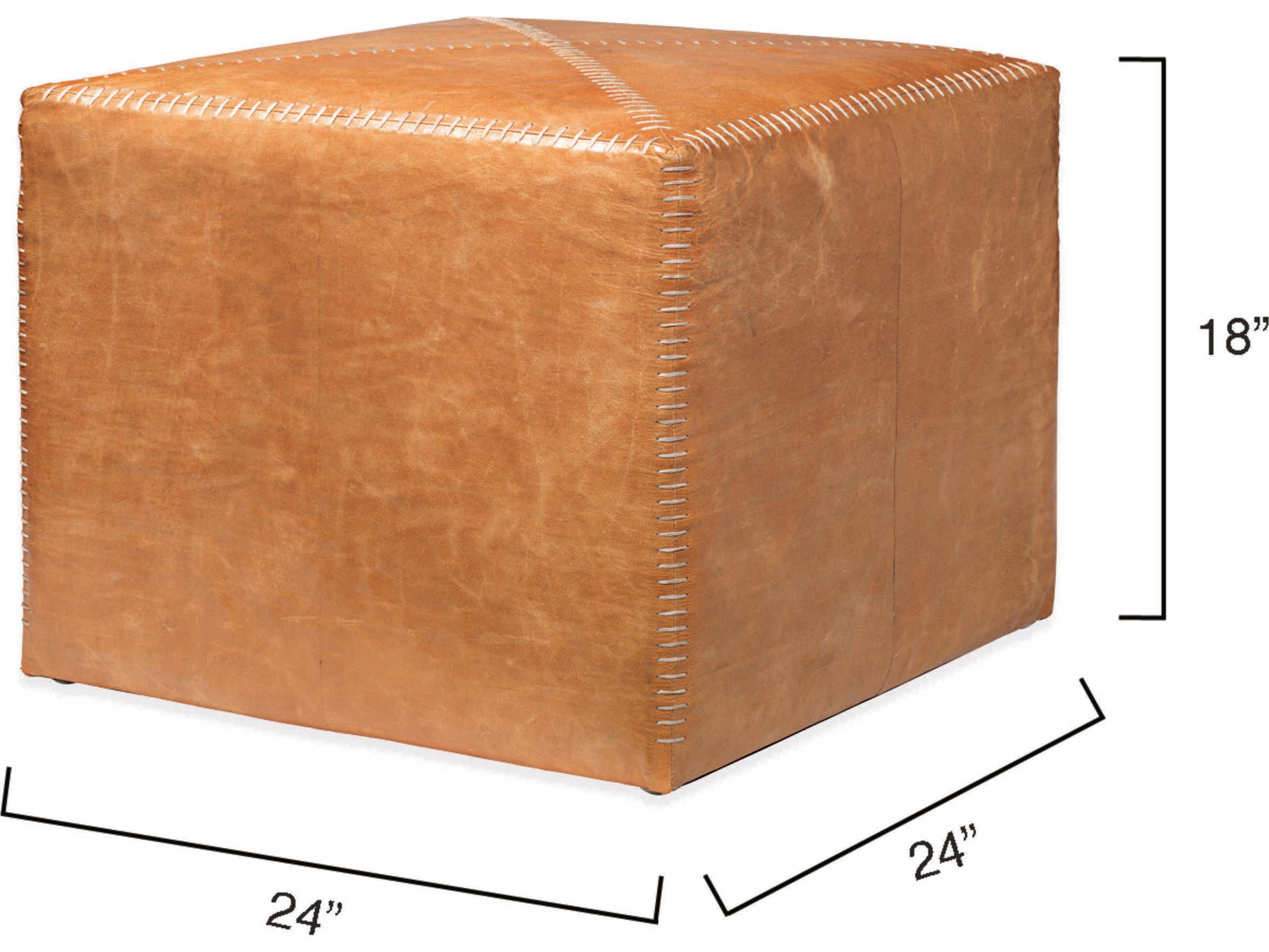 Jamie Young Buff Leather Tan Upholstered Ottoman
