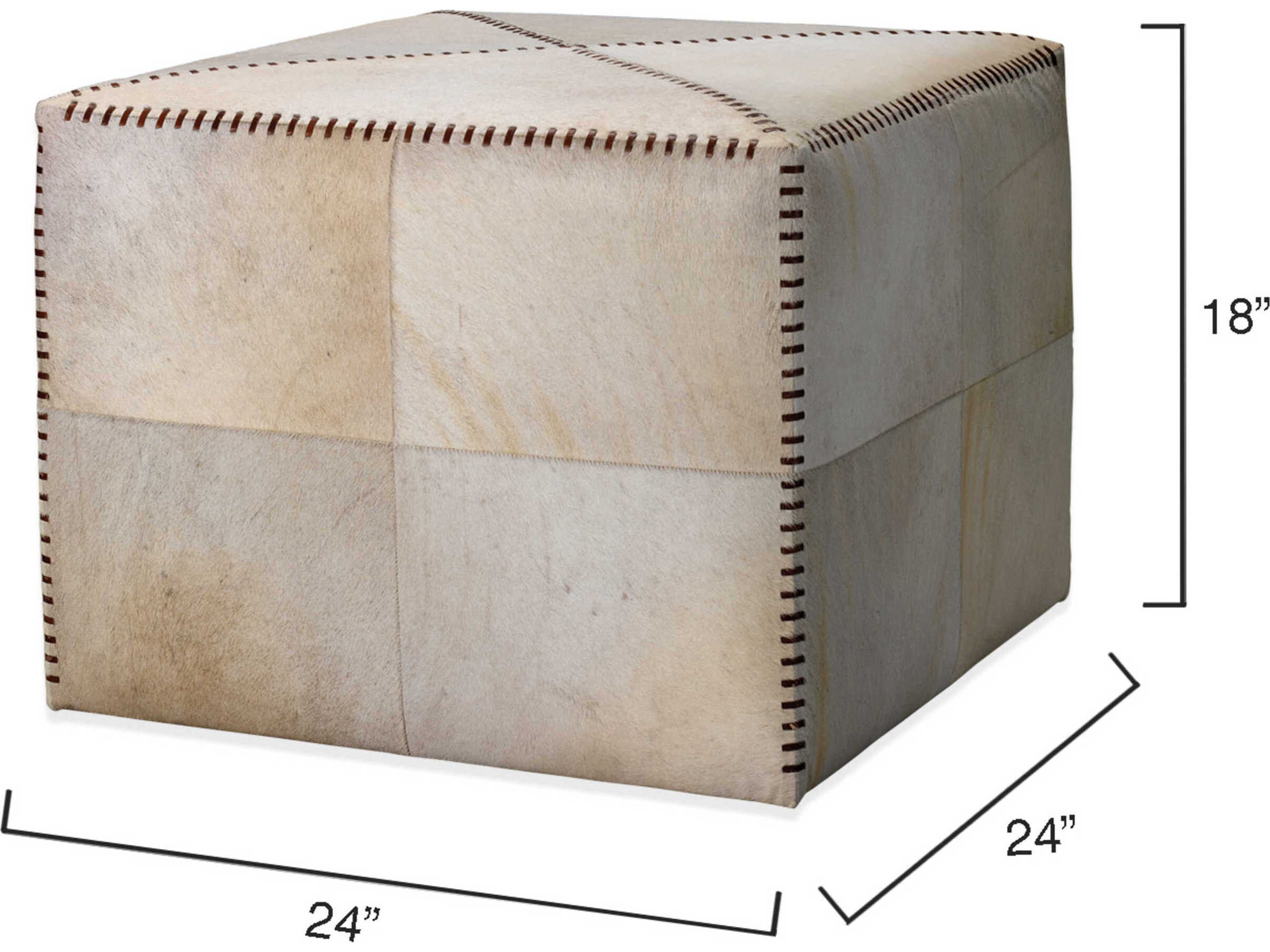 Jamie Young Hide White Cream Leather Ottoman