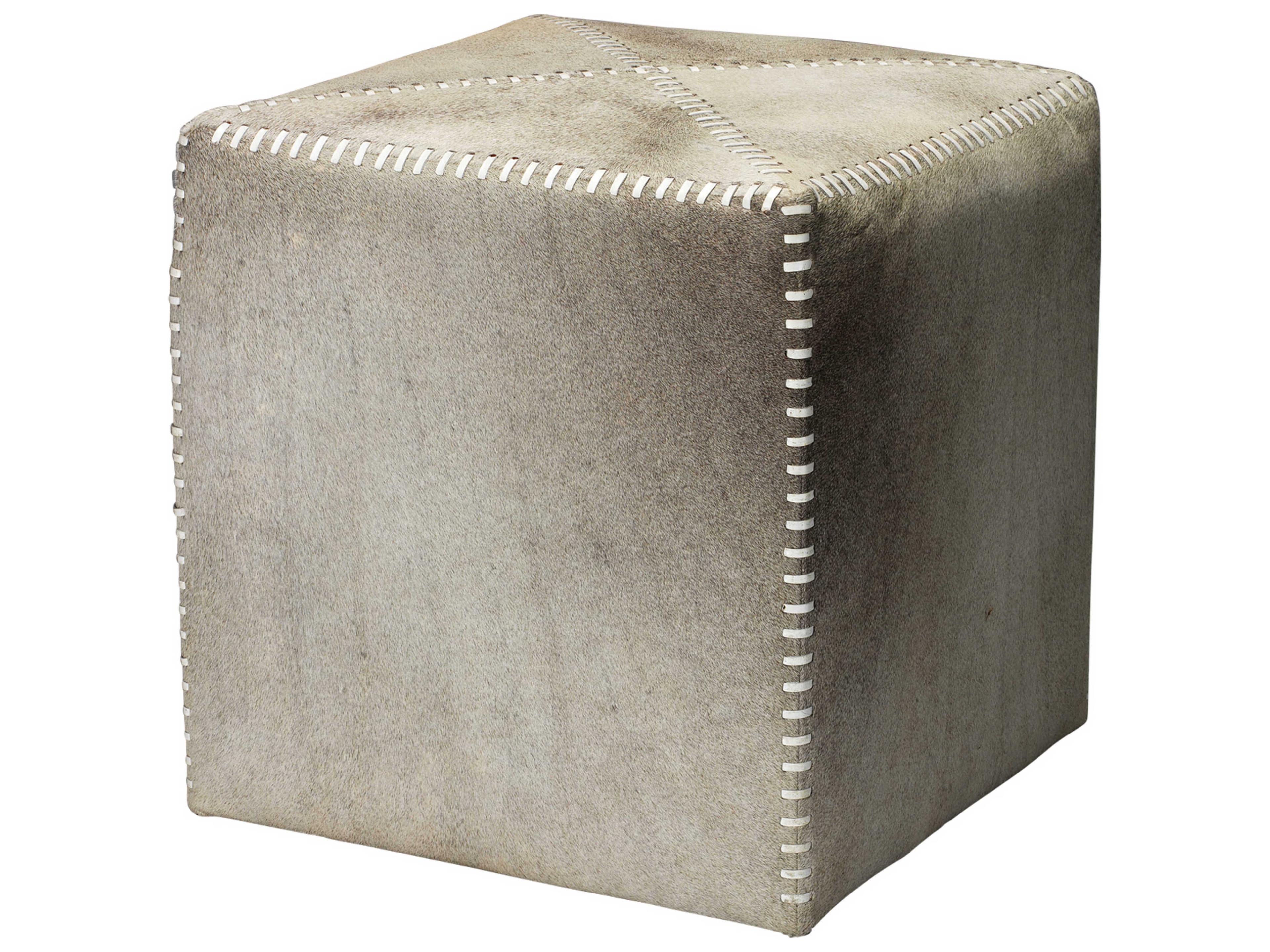 Jamie Young Hide Gray Leather Ottoman