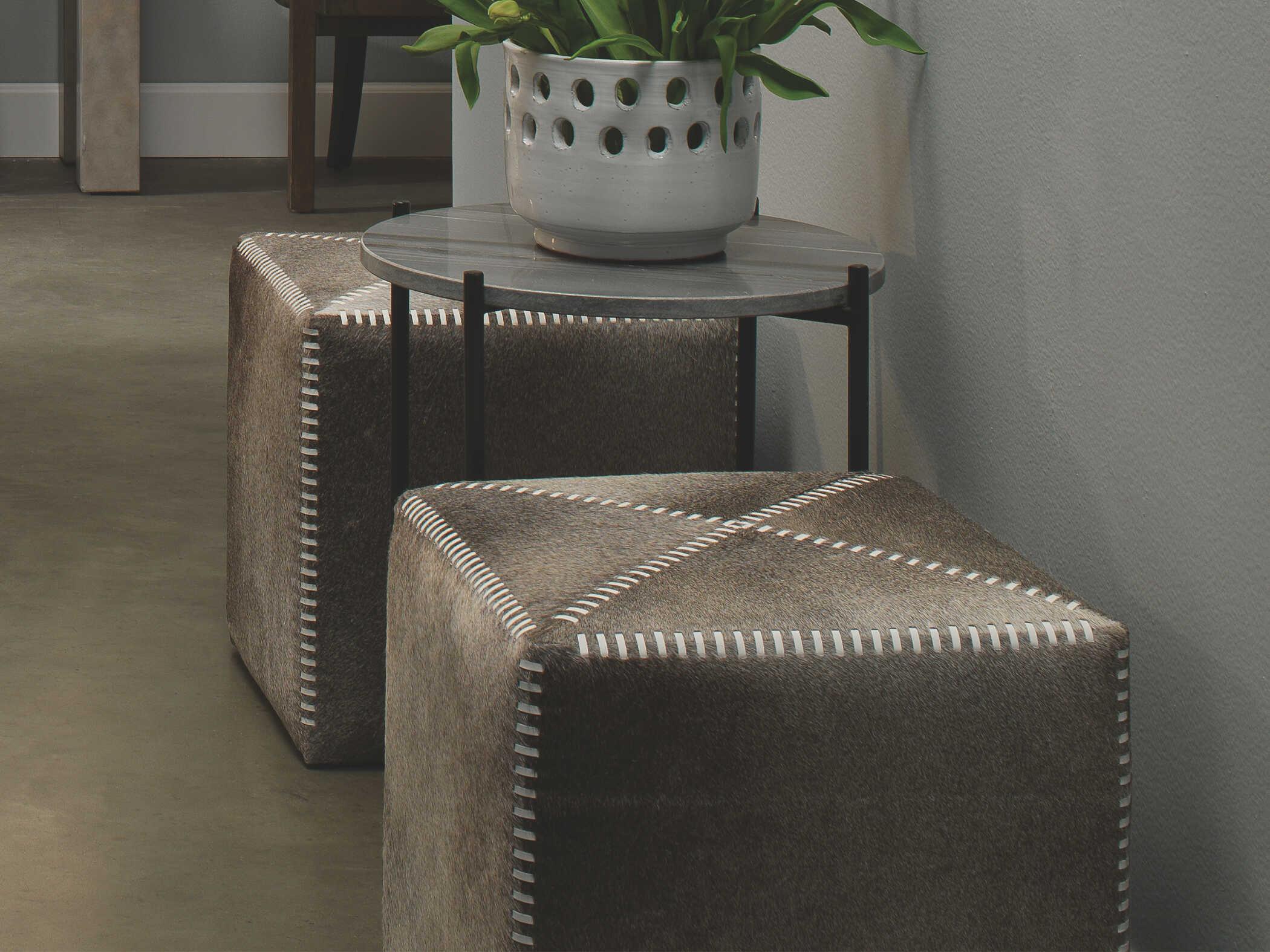 Jamie Young Hide Gray Leather Ottoman