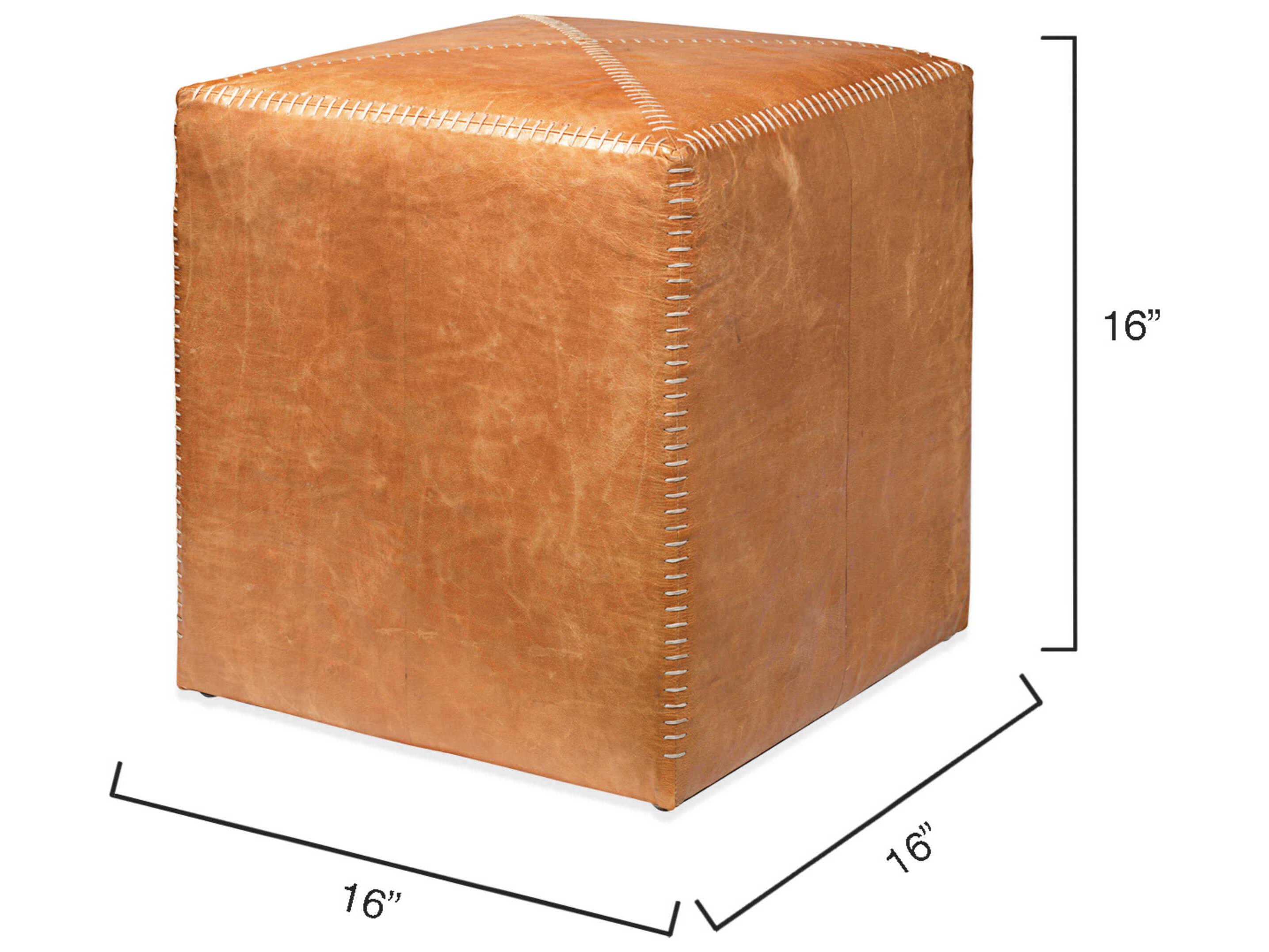 Jamie Young Buff Leather Tan Upholstered Ottoman