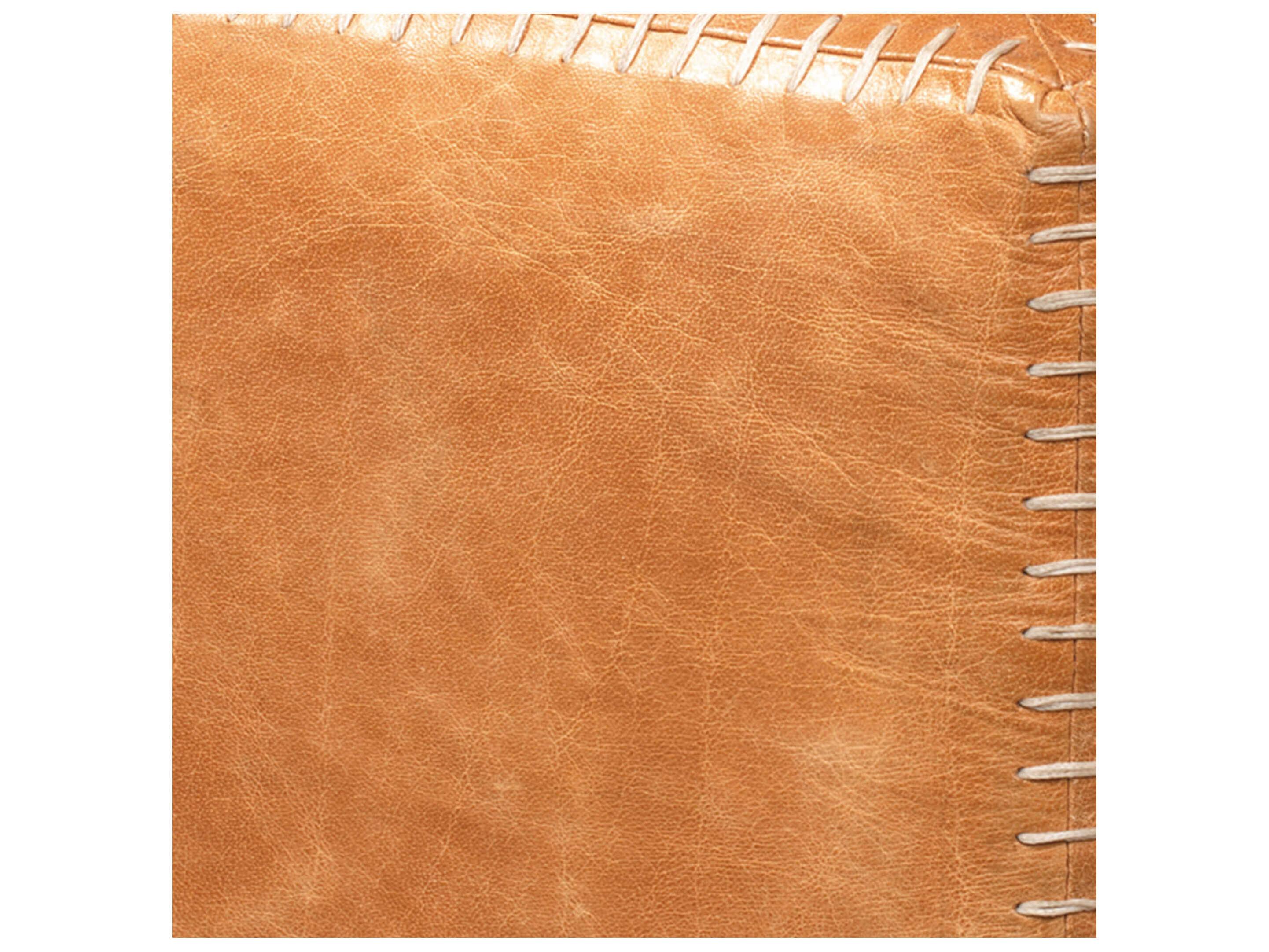 Jamie Young Buff Leather Tan Upholstered Ottoman