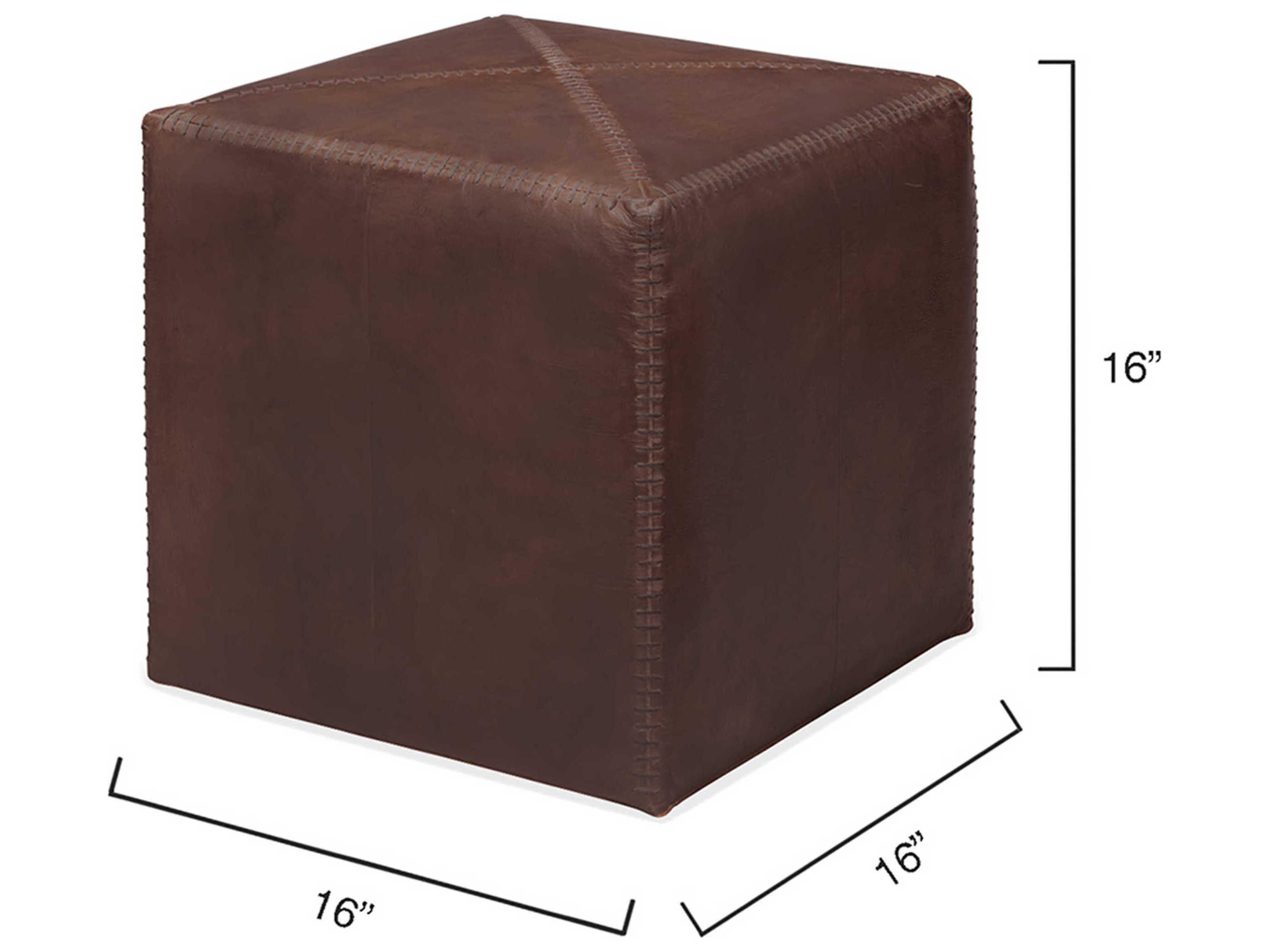 Jamie Young Tobacco Leather Tan Upholstered Ottoman