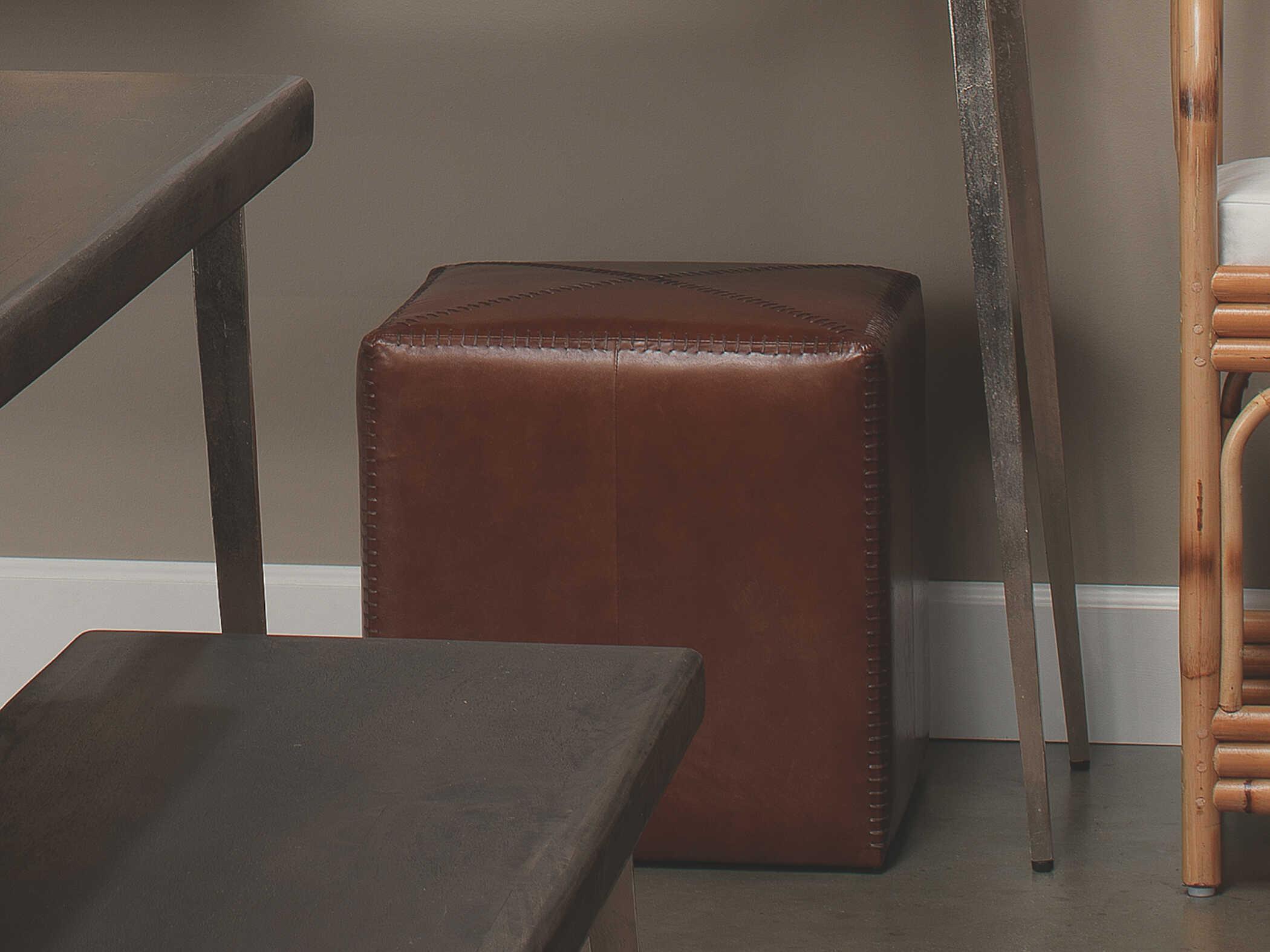 Jamie Young Tobacco Leather Tan Upholstered Ottoman