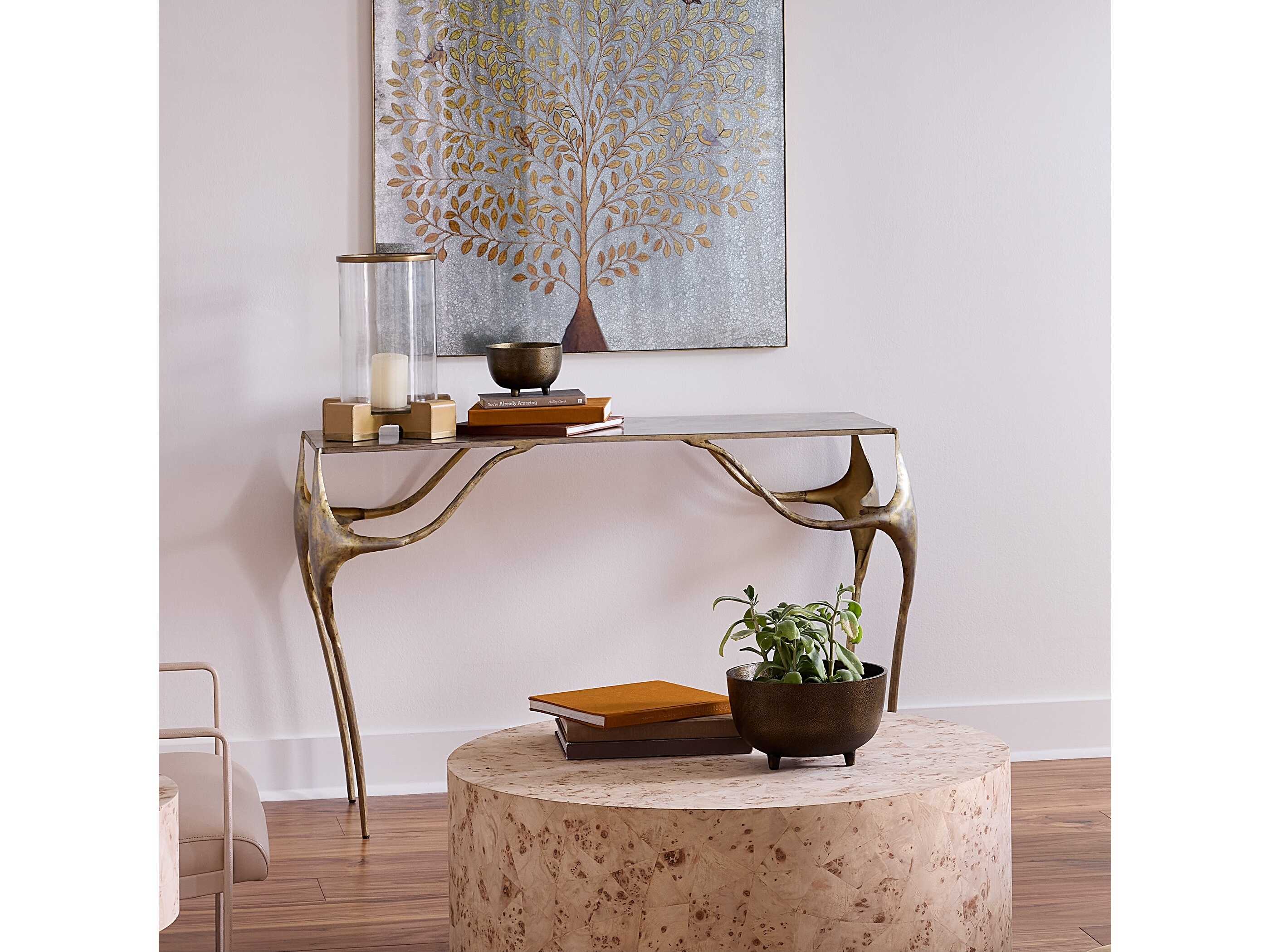 Jamie Young Persephone Rectangular Metal Antique Brass Console Table