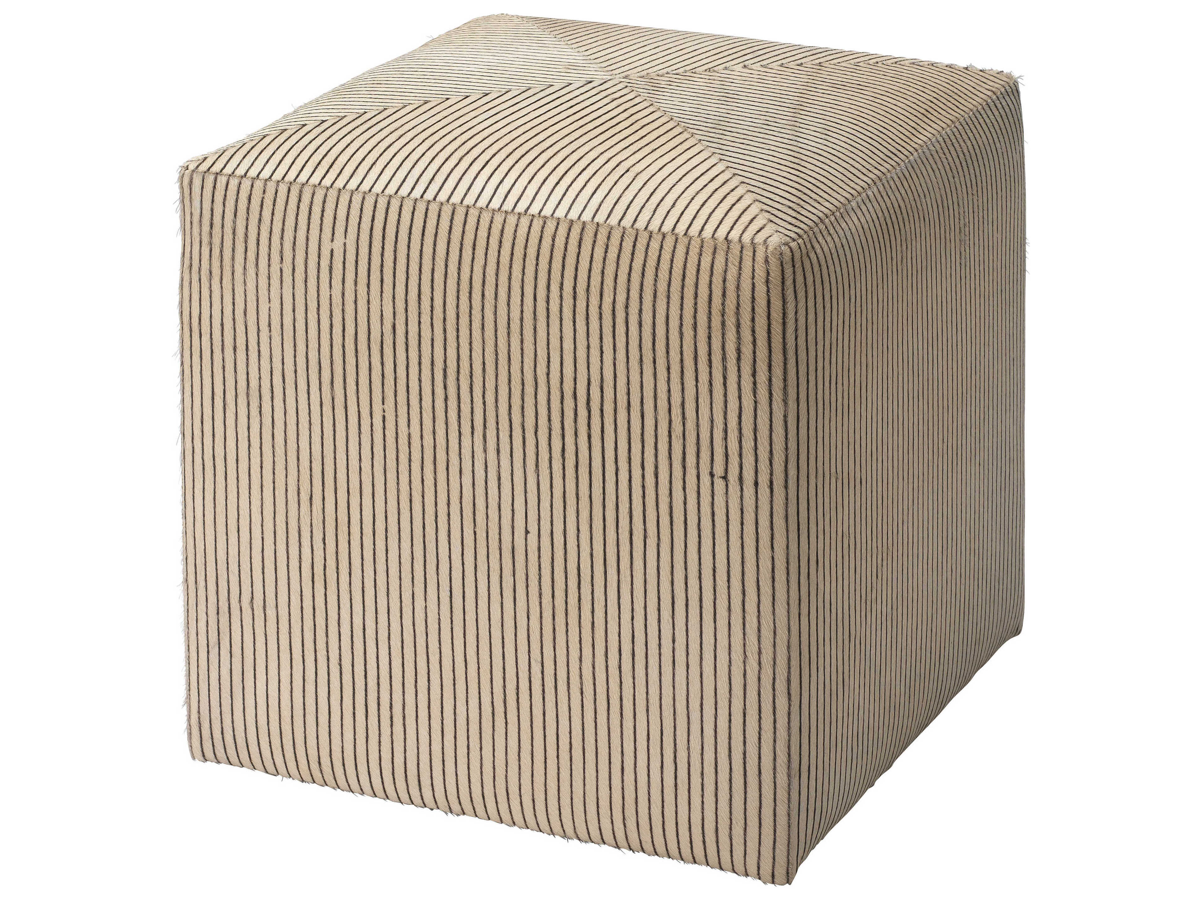 Jamie Young Black Cream Hide Leather Ottoman