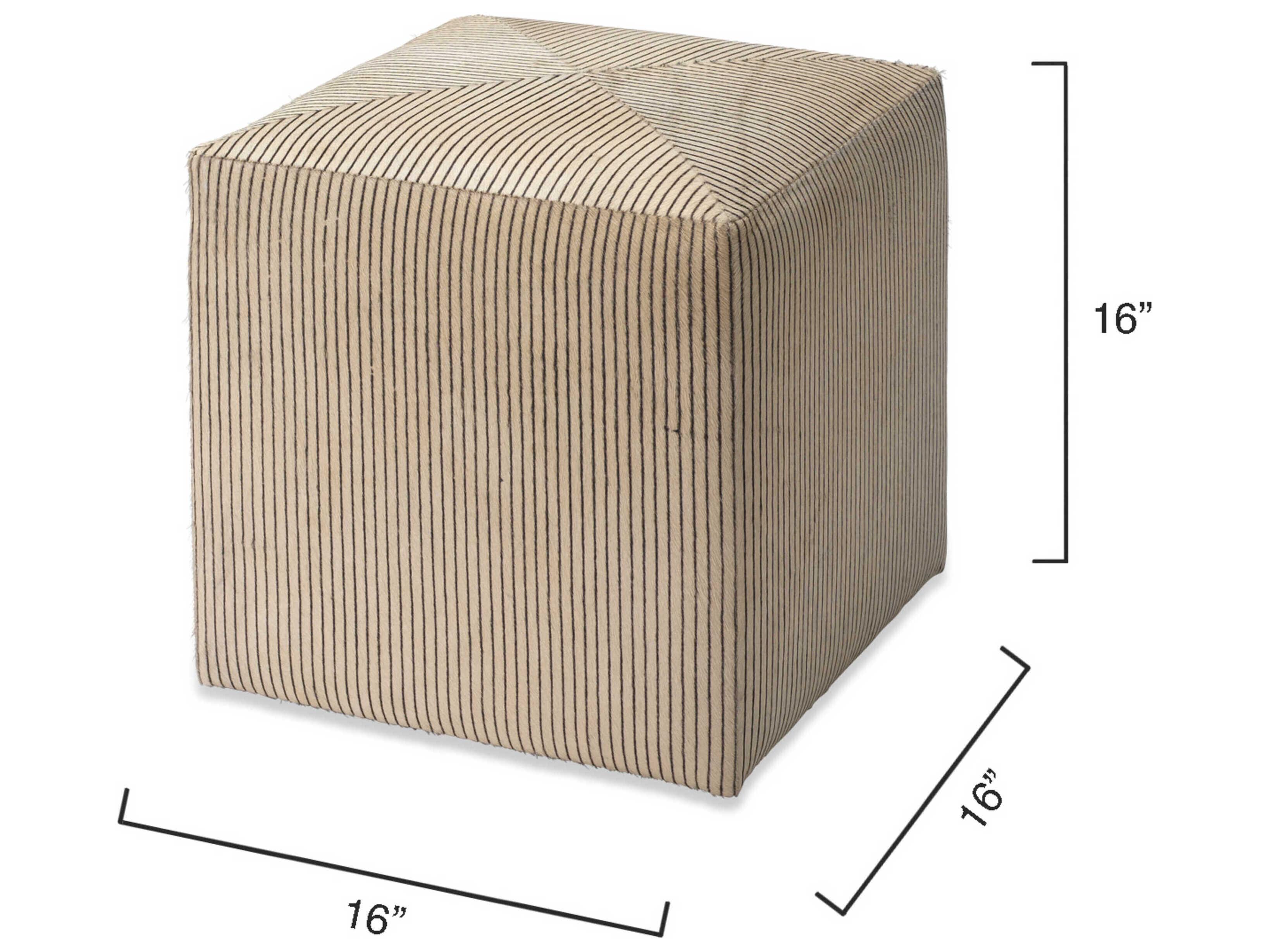 Jamie Young Black Cream Hide Leather Ottoman