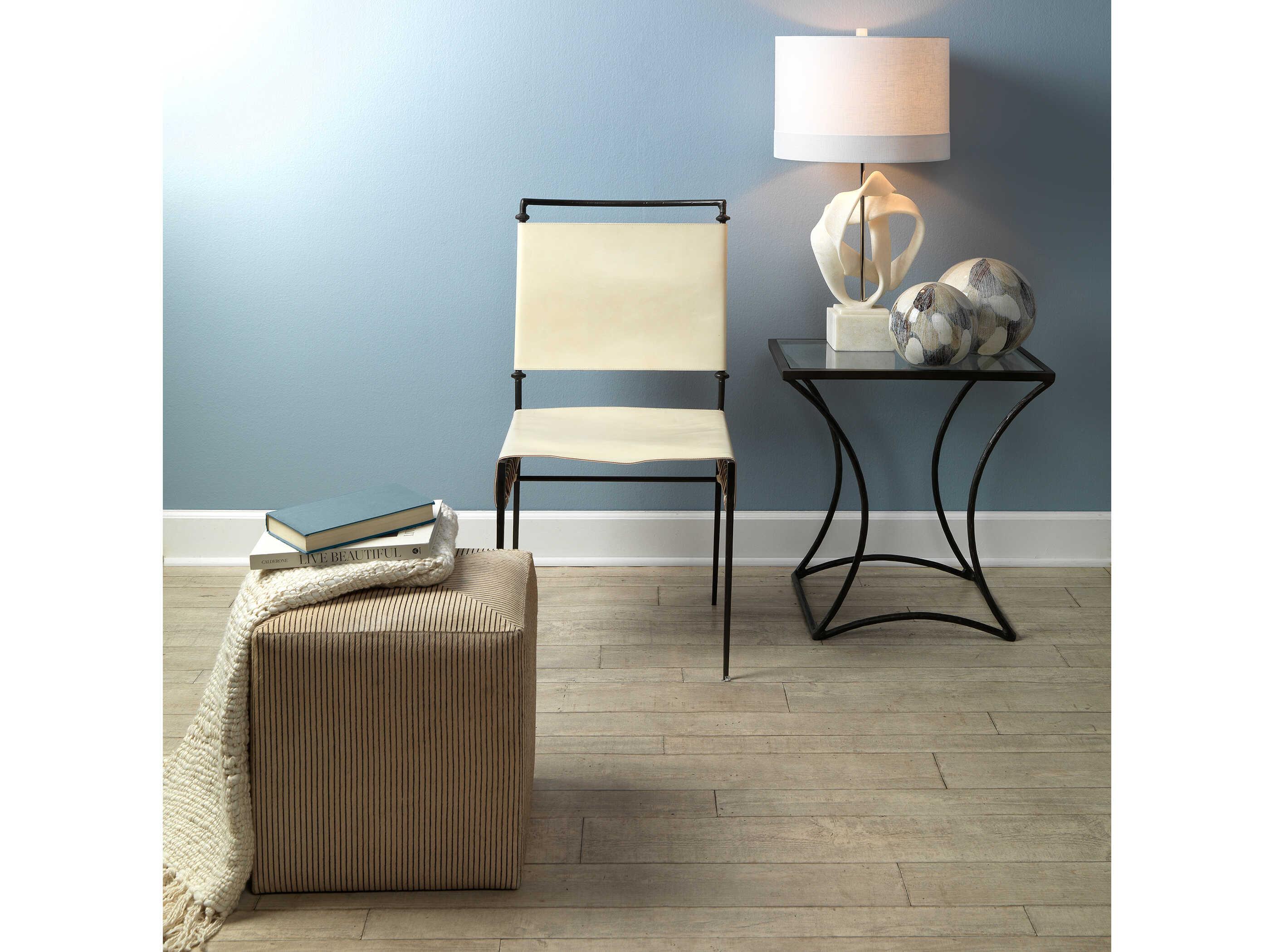 Jamie Young Black Cream Hide Leather Ottoman