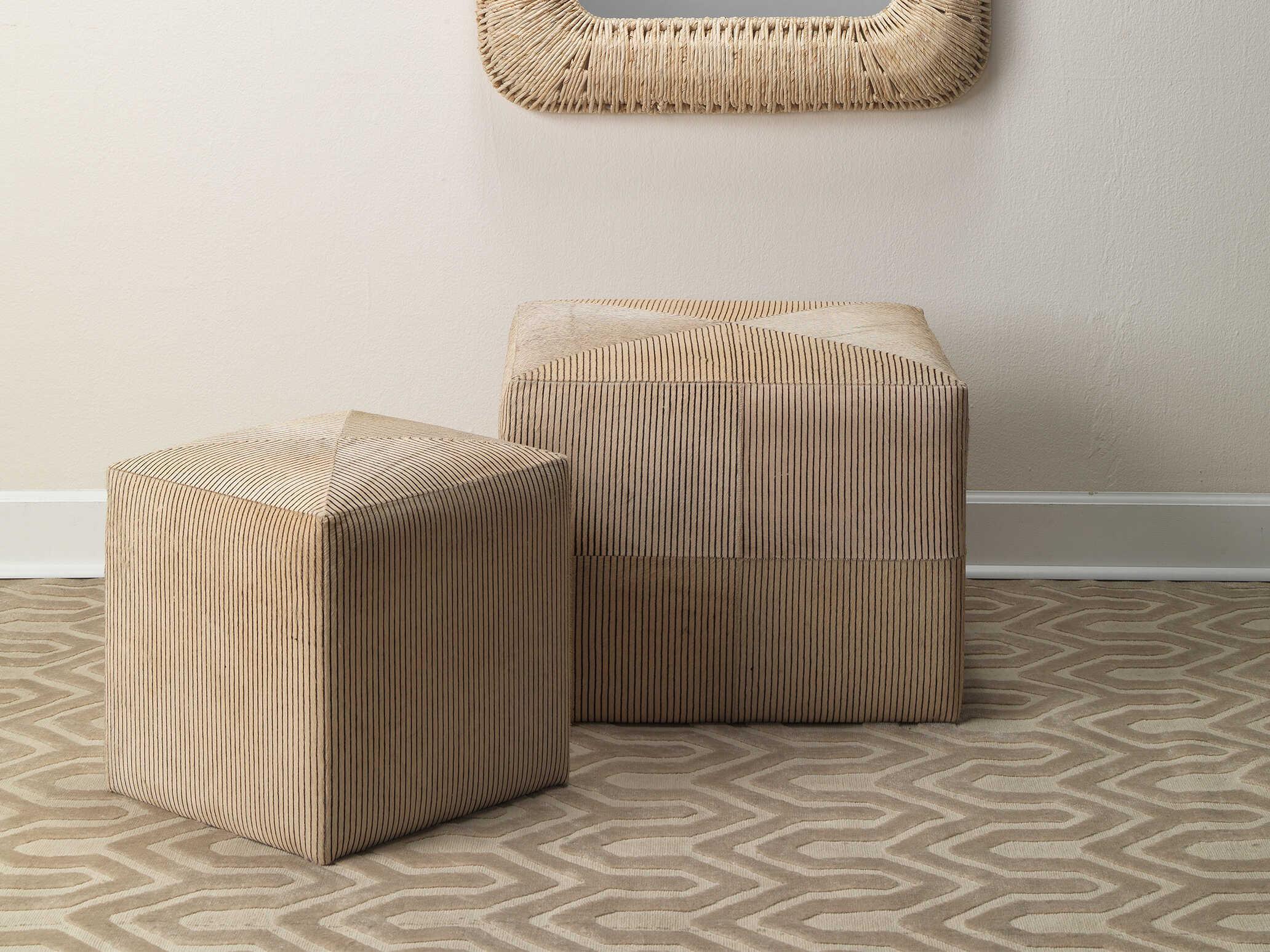 Jamie Young Black Cream Hide Leather Ottoman