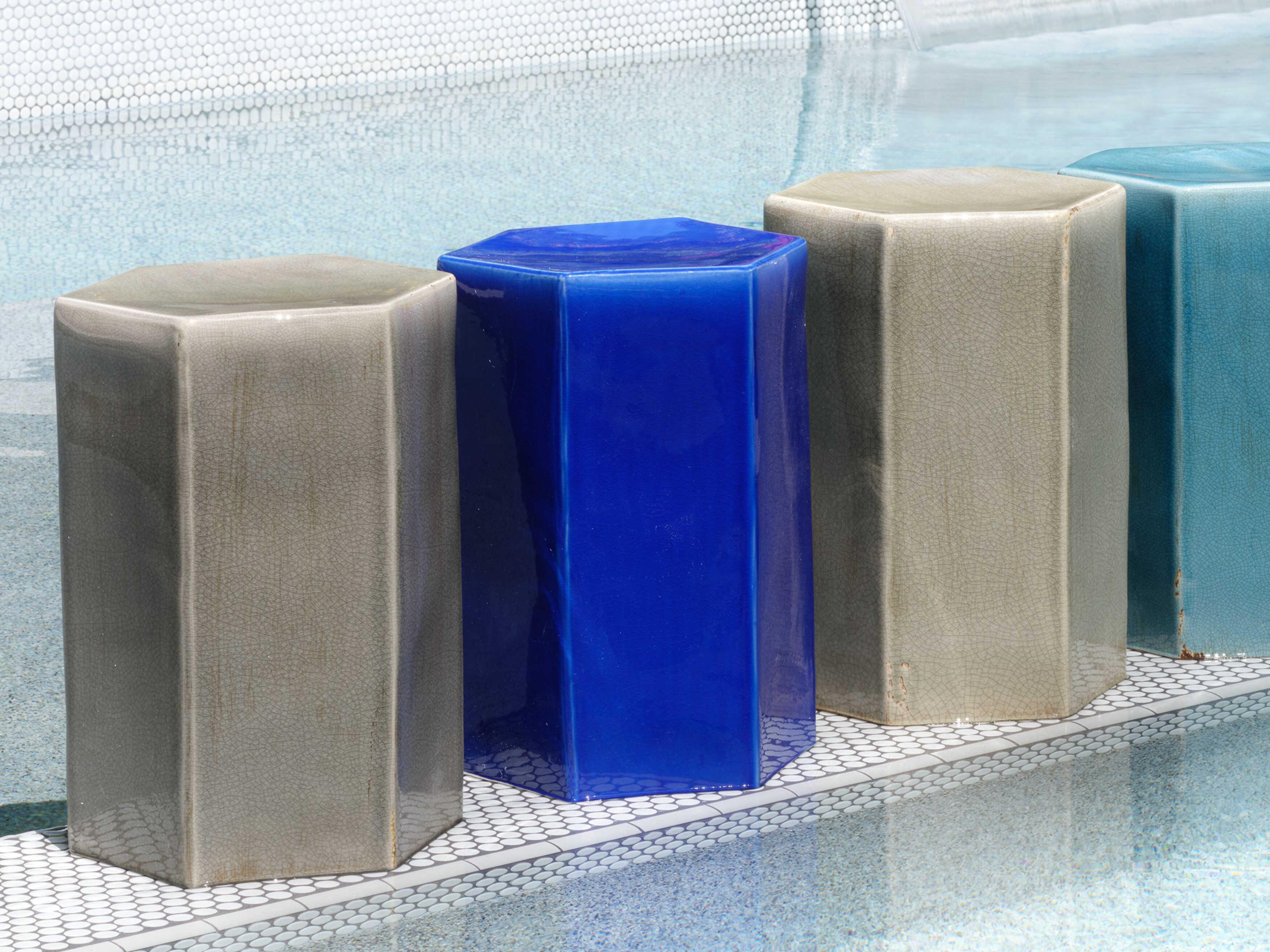 Jamie Young Porto Hexagon Ceramic Cobalt Blue End Table