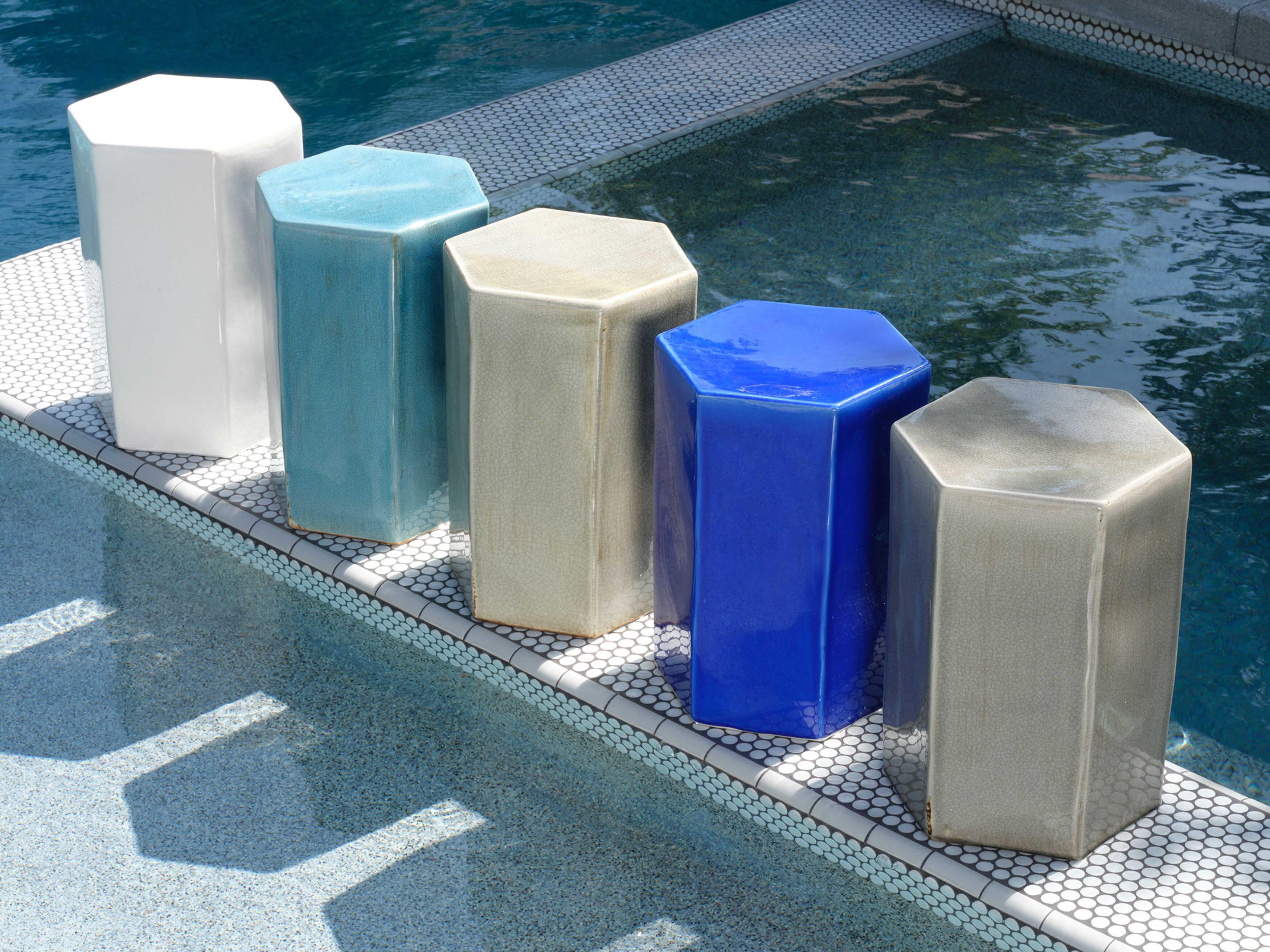 Jamie Young Porto Hexagon Ceramic Cobalt Blue End Table