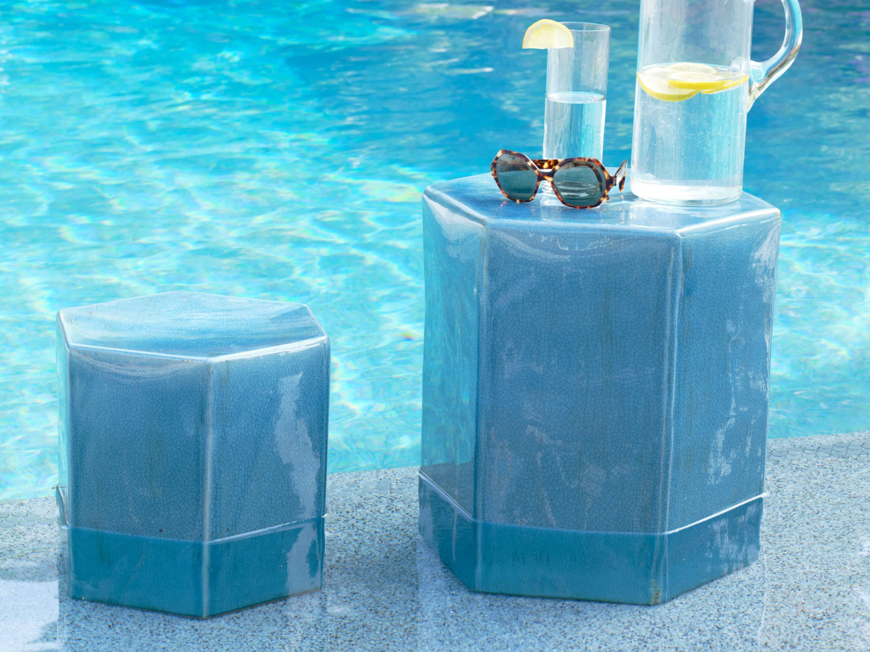 Jamie Young Porto Hexagon Azure Ceramic End Table