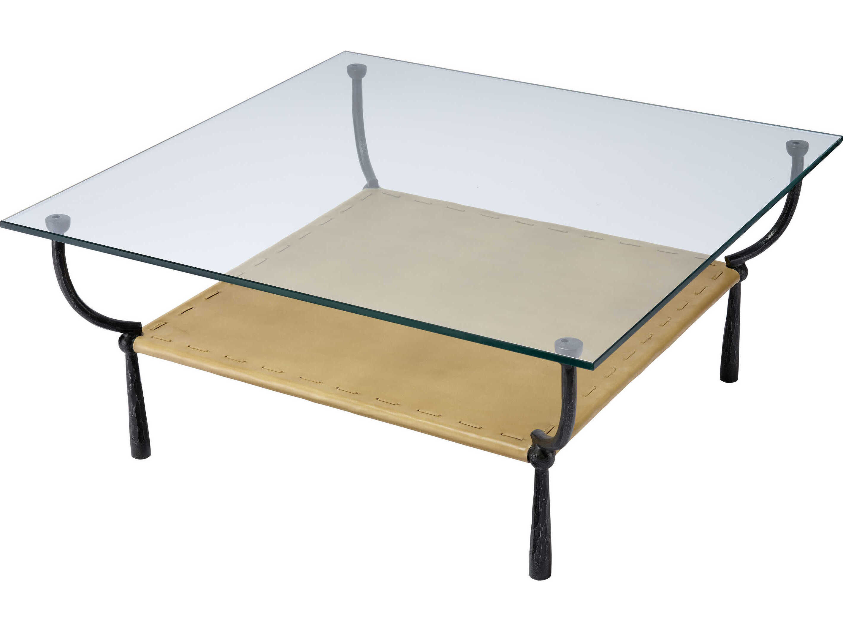 Jamie Young Renzo Square Glass Black Cashew Leather Coffee Table