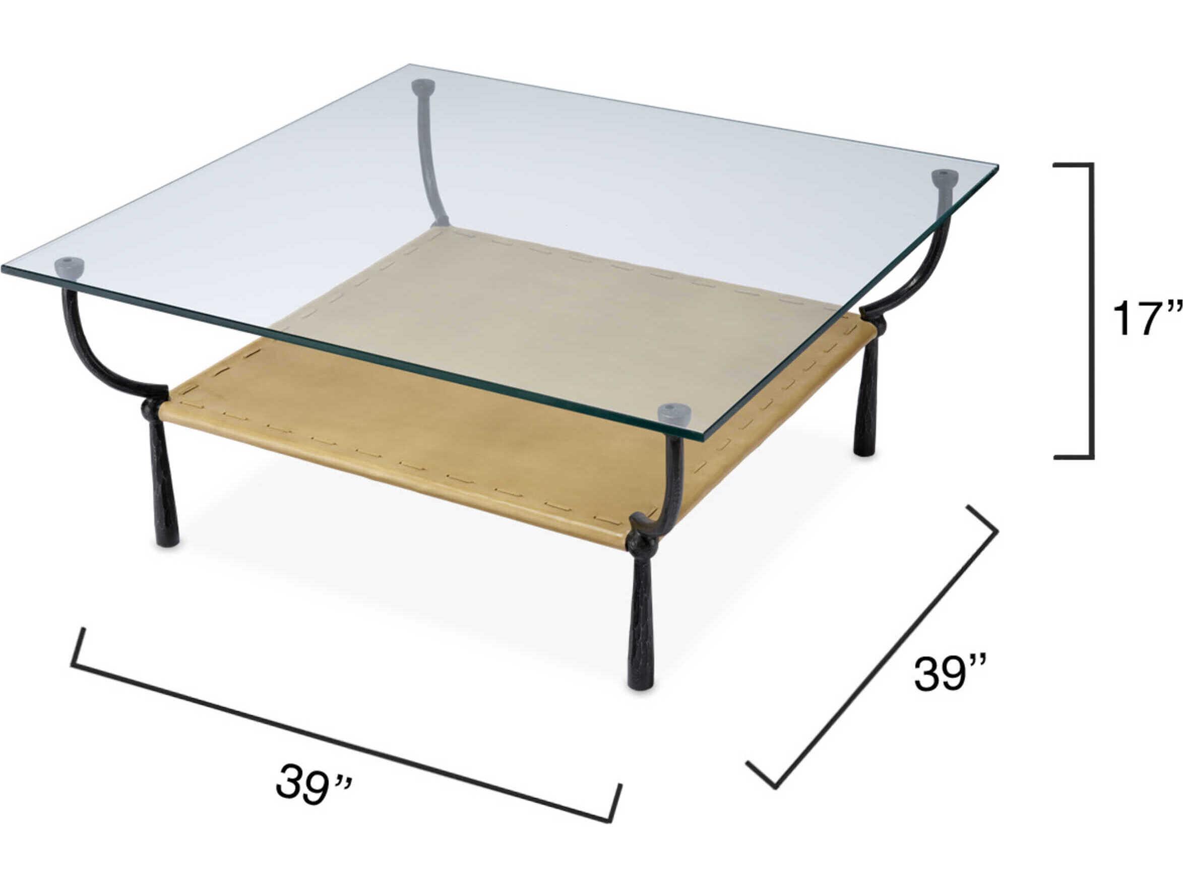 Jamie Young Renzo Square Glass Black Cashew Leather Coffee Table
