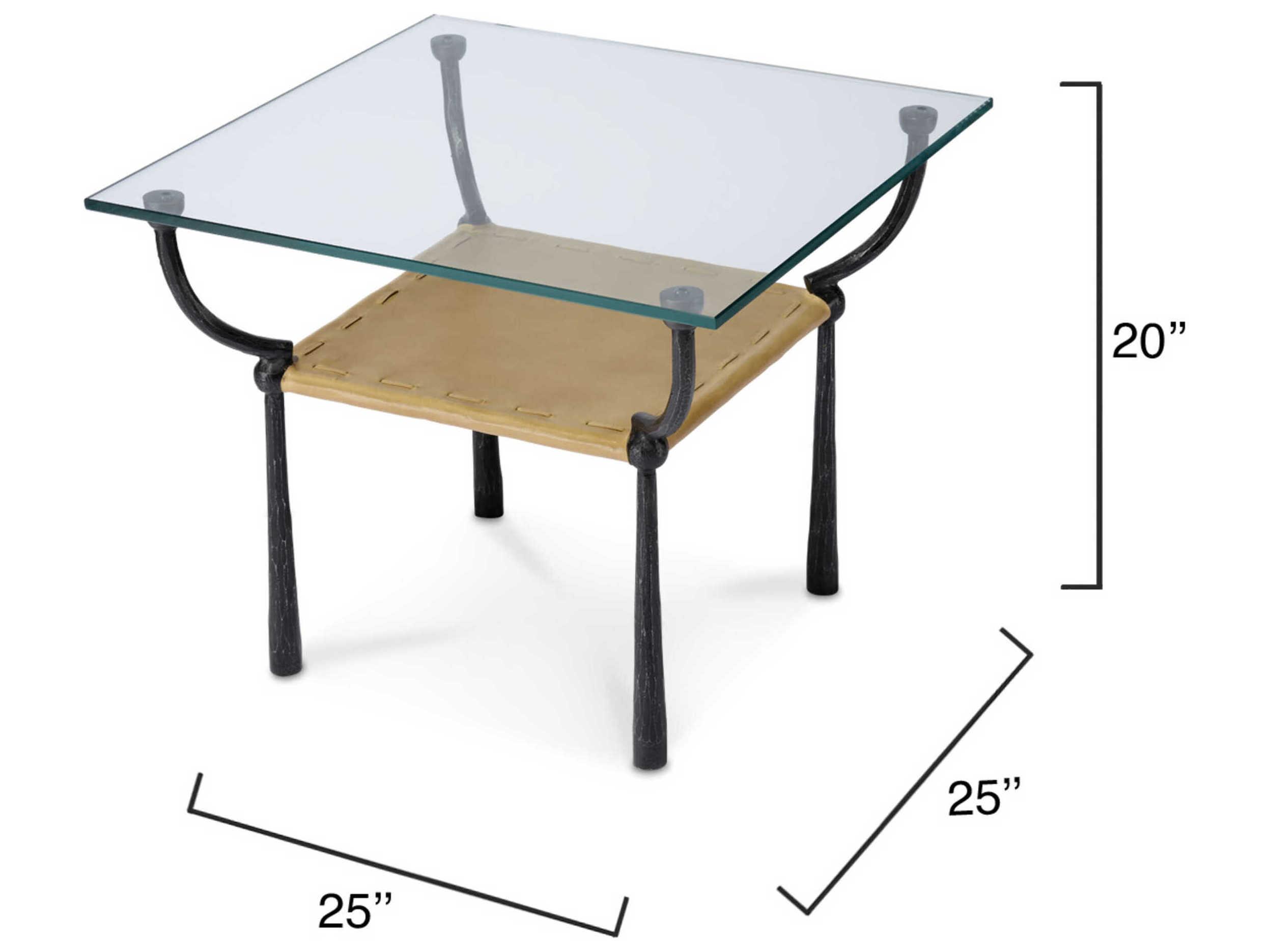 Jamie Young Renzo Square Glass Black Cashew Leather End Table