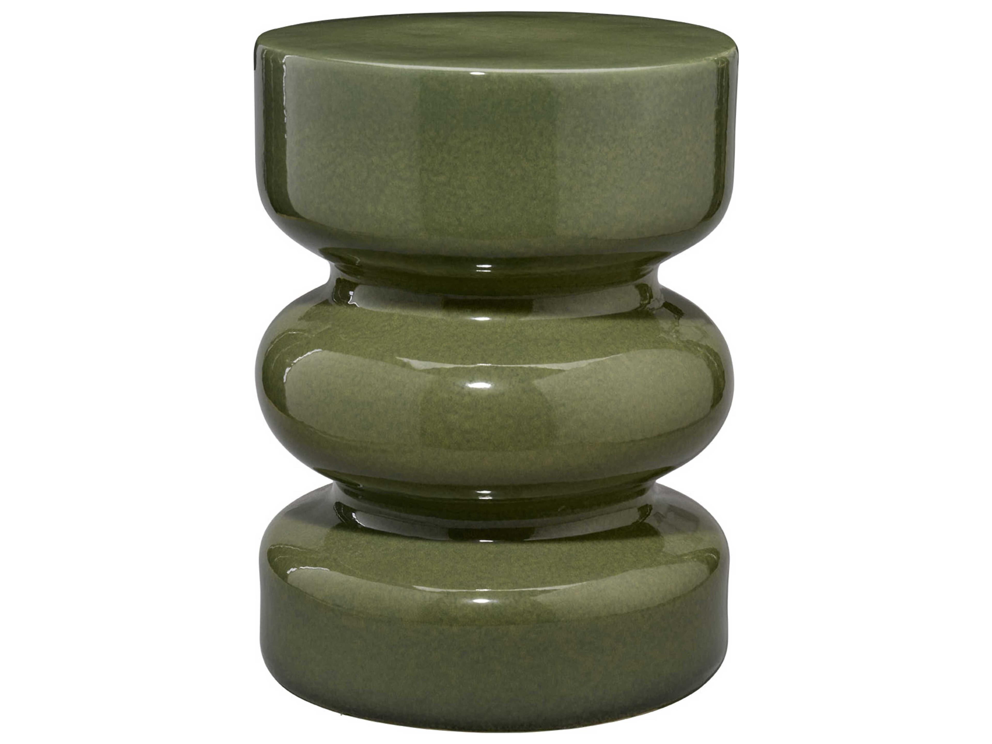Jamie Young Saguaro Reactive Green Glaze Accent Stool