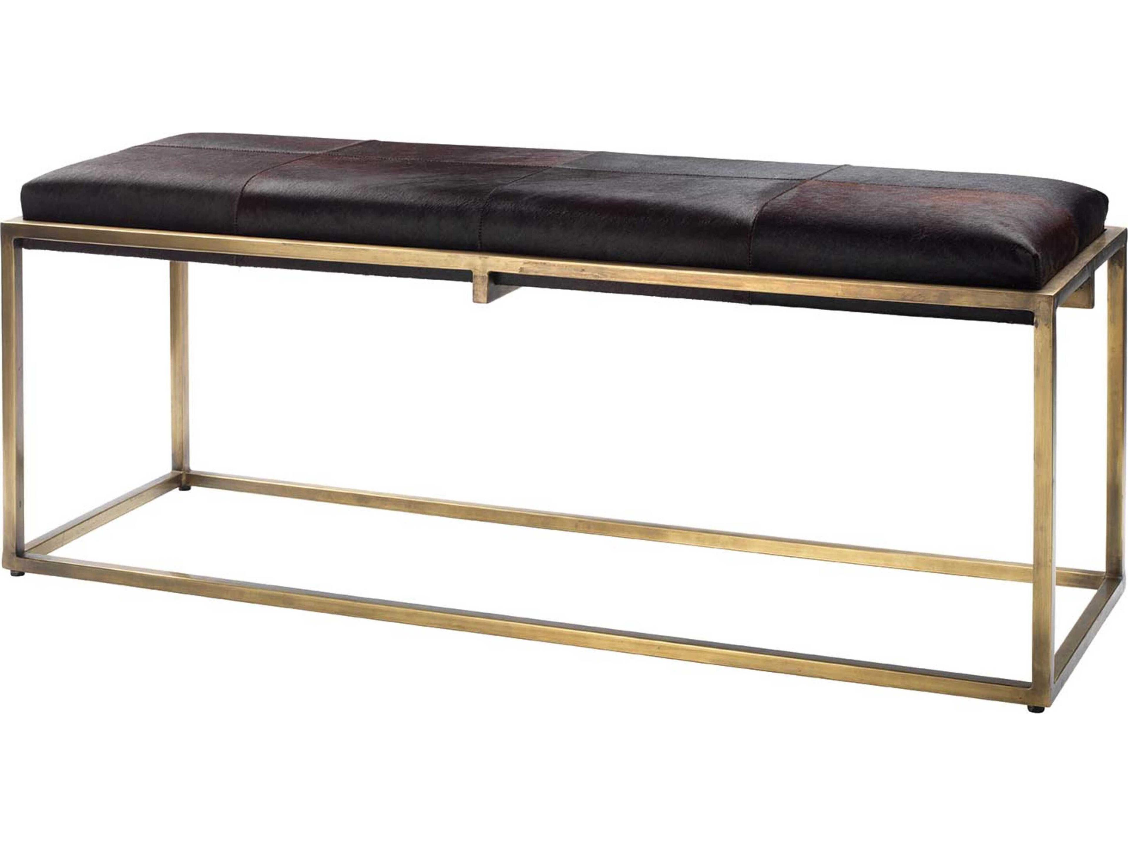 Jamie Young Shelby Espresso Hide Antique Brass Brown Leather Accent Bench