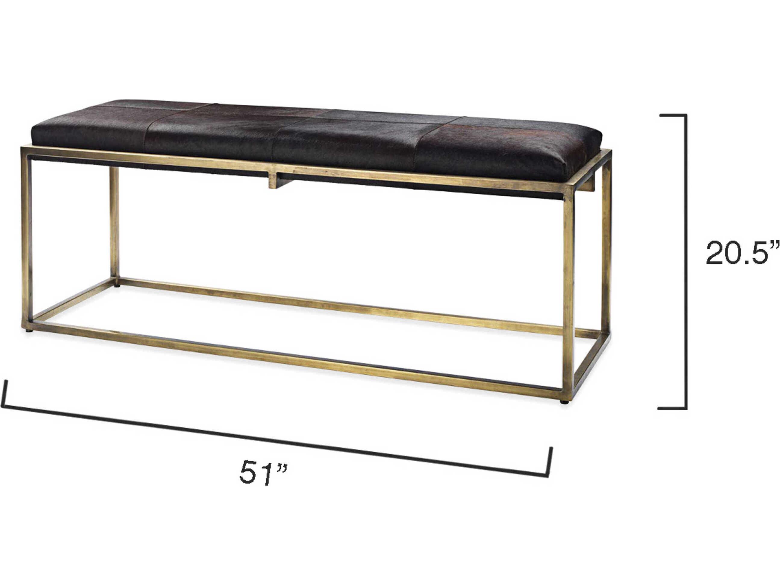 Jamie Young Shelby Espresso Hide Antique Brass Brown Leather Accent Bench