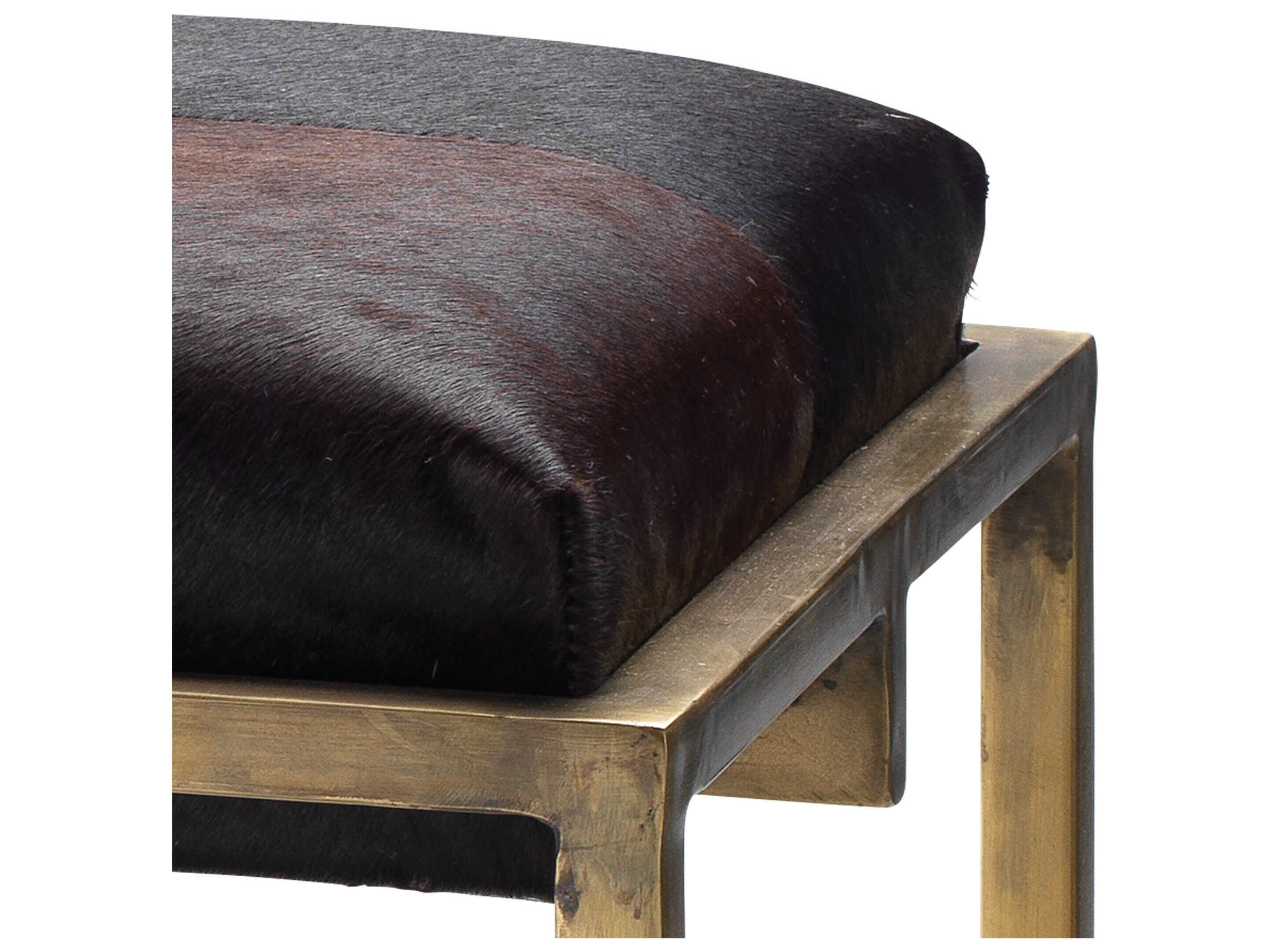 Jamie Young Shelby Espresso Hide Antique Brass Brown Leather Accent Bench