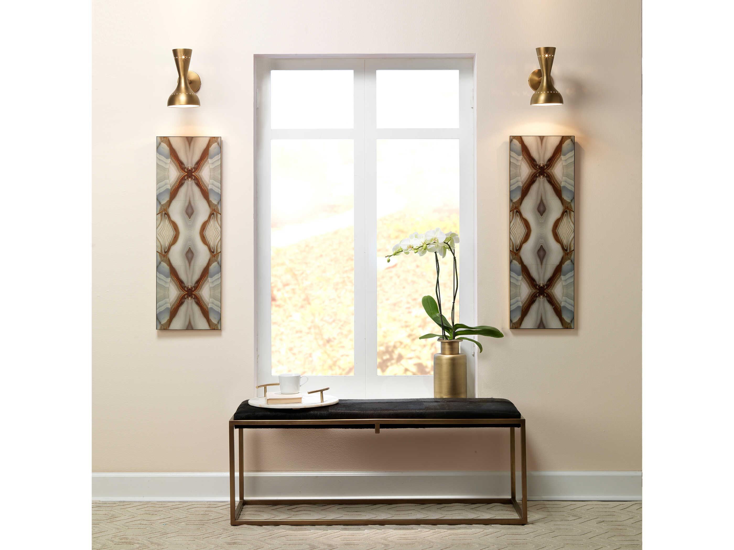 Jamie Young Shelby Espresso Hide Antique Brass Brown Leather Accent Bench