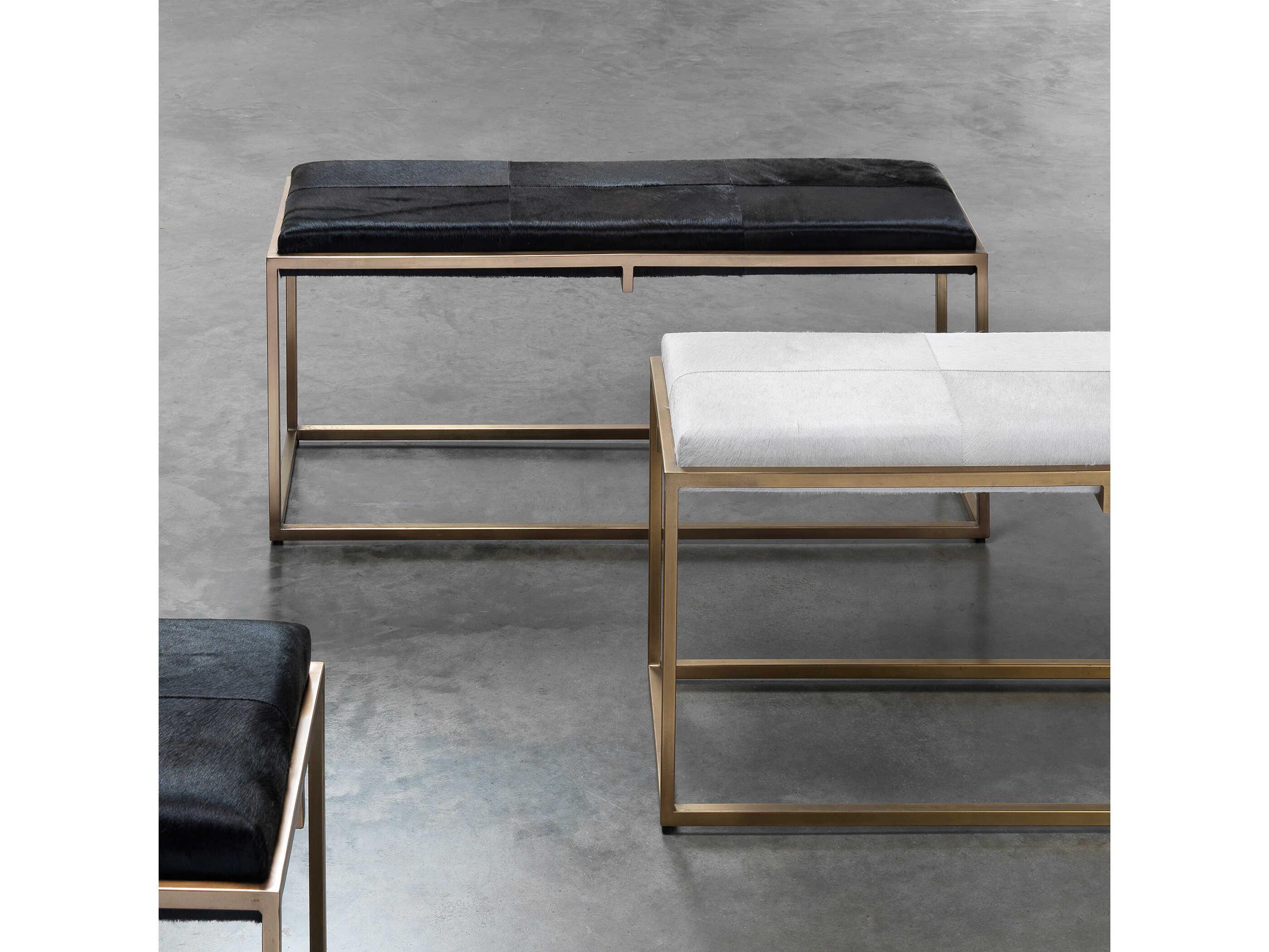 Jamie Young Shelby Espresso Hide Antique Brass Brown Leather Accent Bench