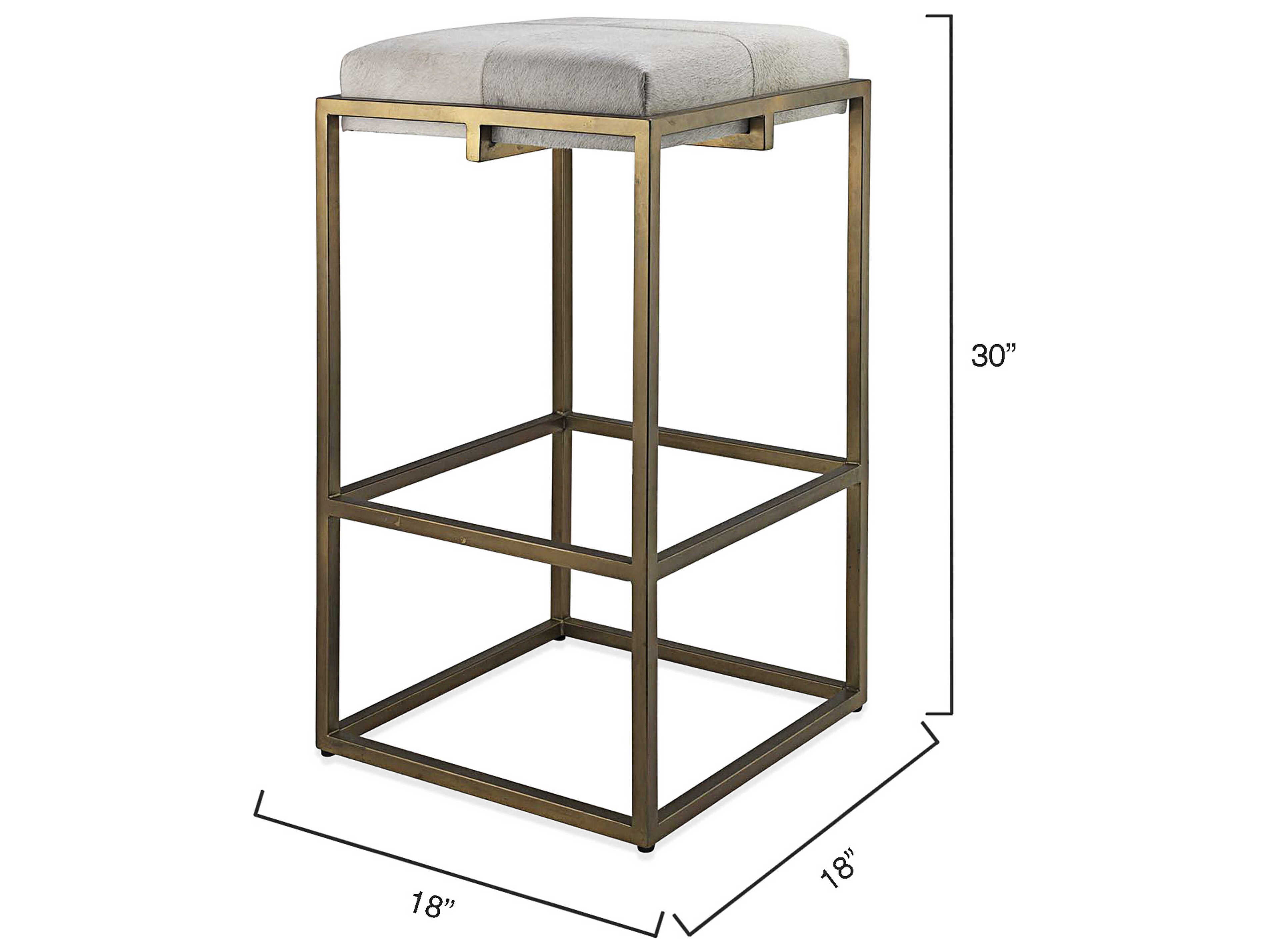 Jamie Young Shelby Leather White Hide Antique Brass Bar Stool