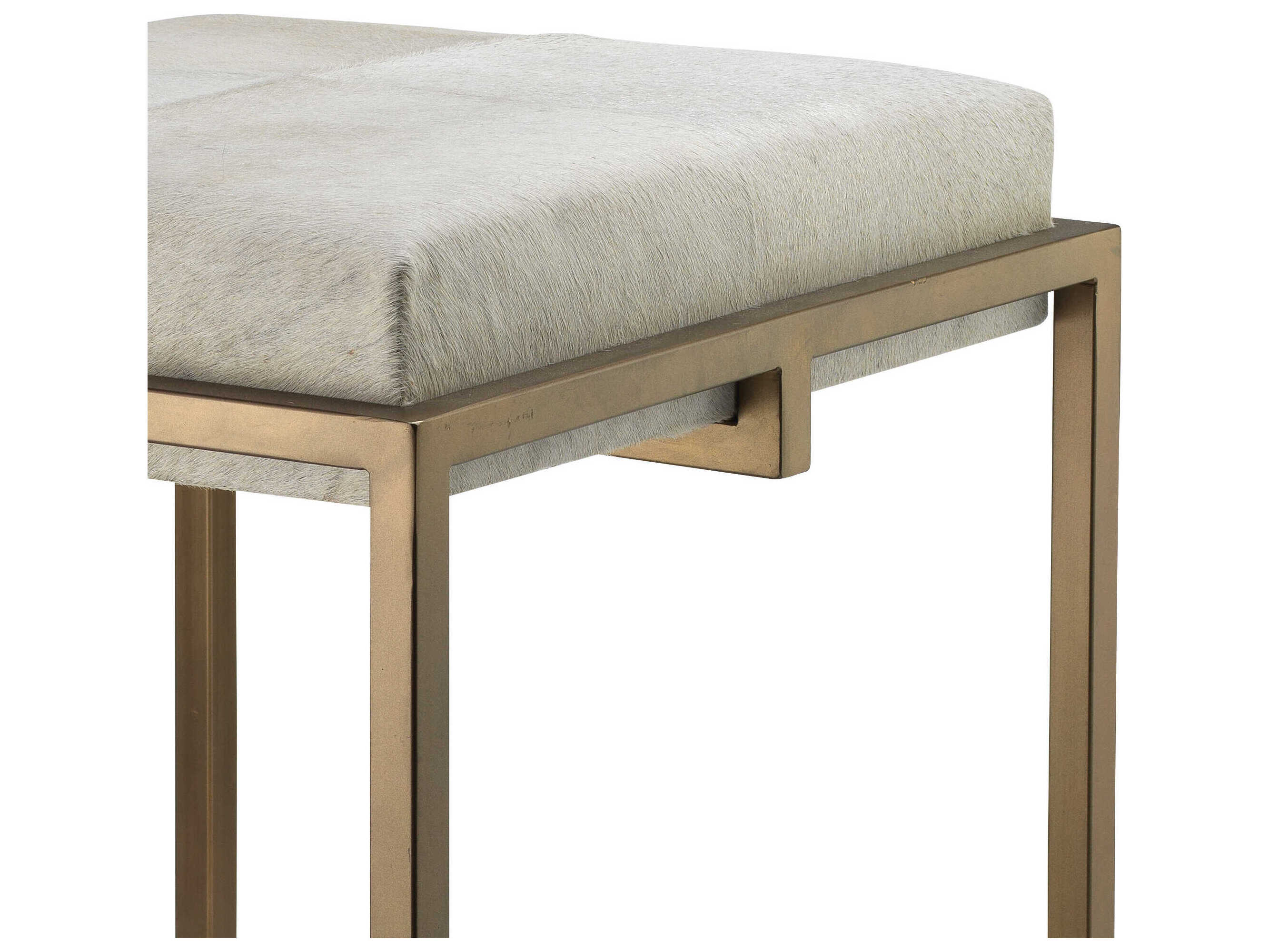 Jamie Young Shelby Leather White Hide Antique Brass Bar Stool