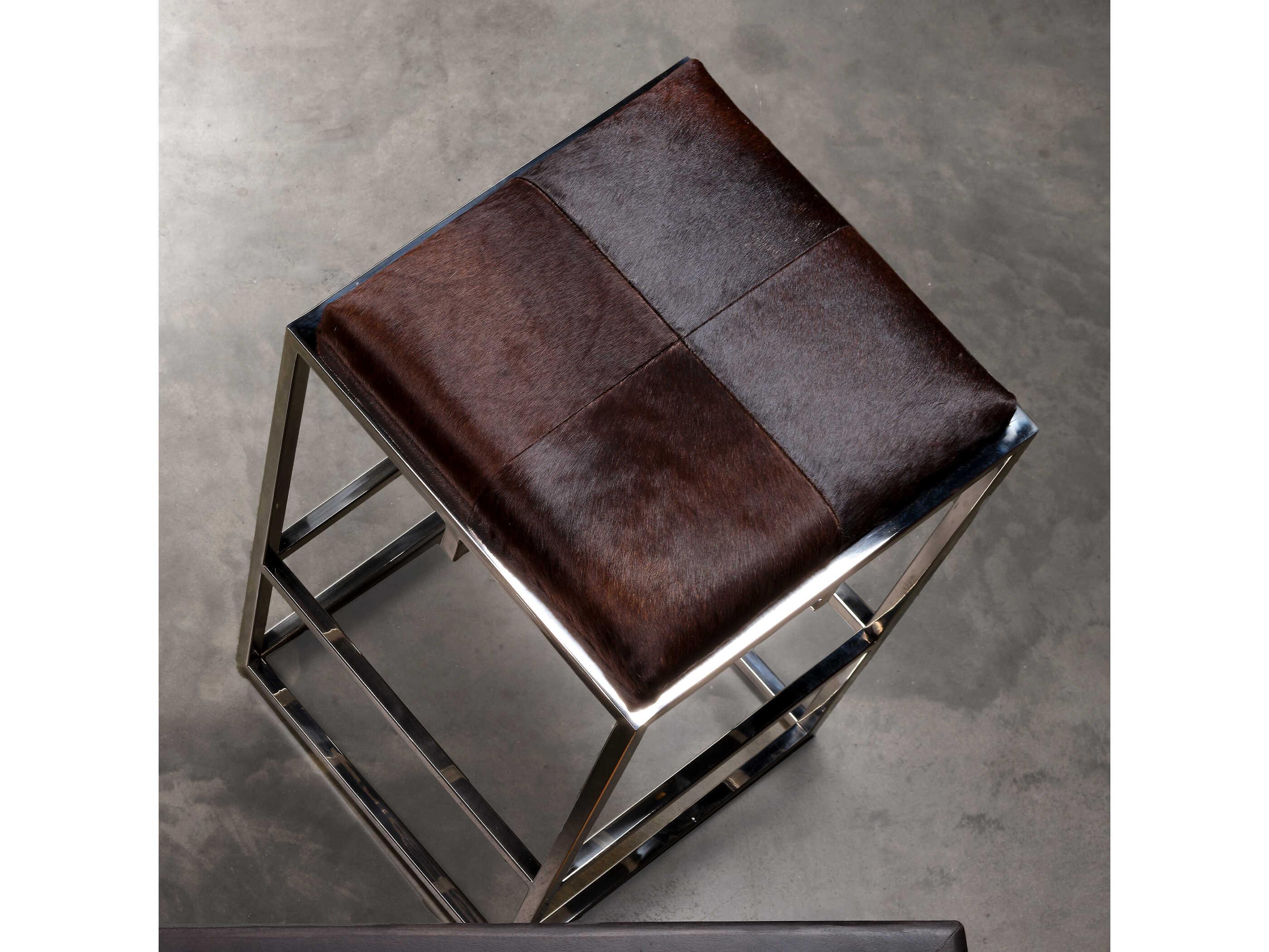 Jamie Young Shelby Leather Espresso Hide Nickel Metal Counter Stool