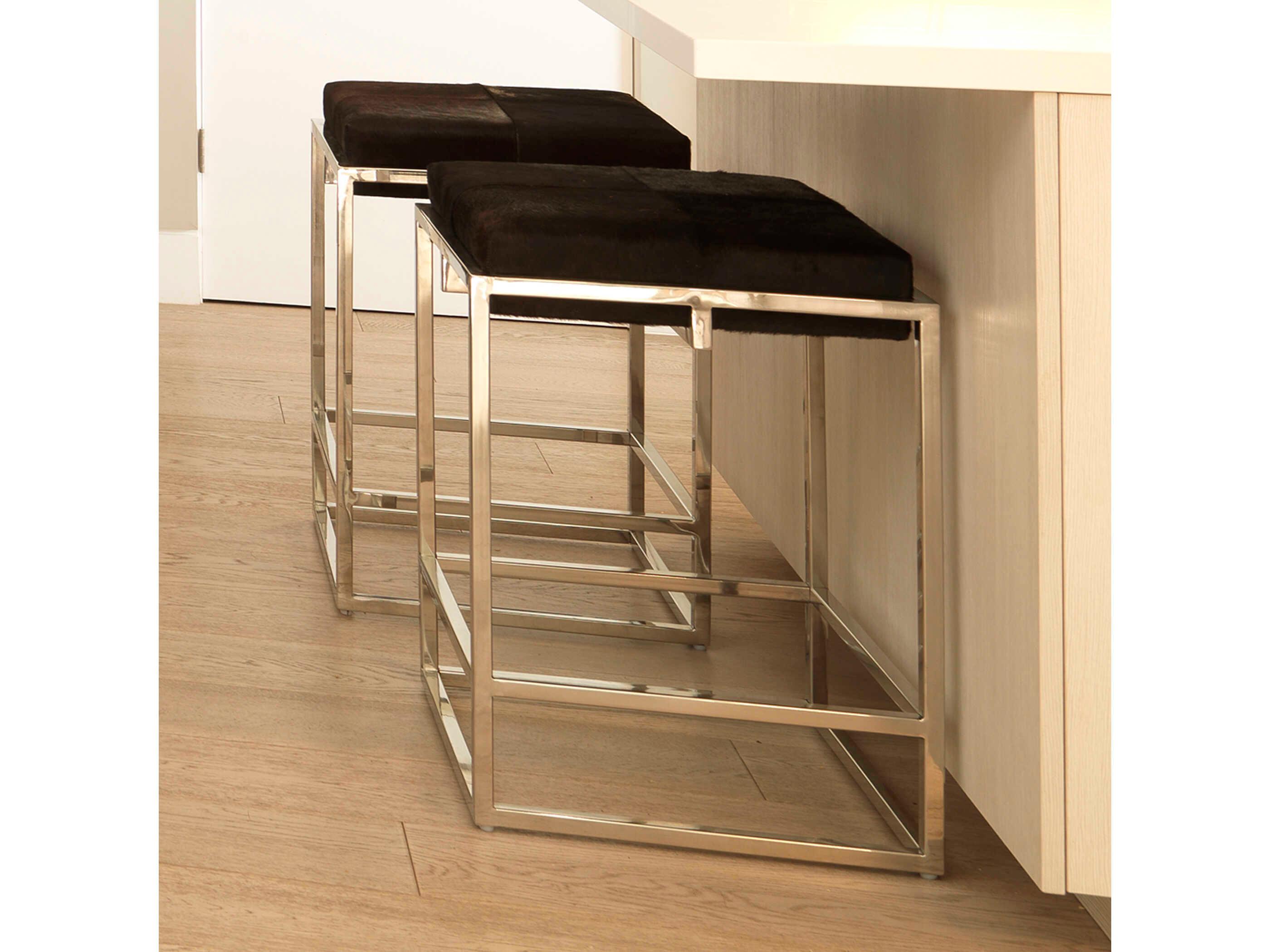 Jamie Young Shelby Leather Espresso Hide Nickel Metal Counter Stool