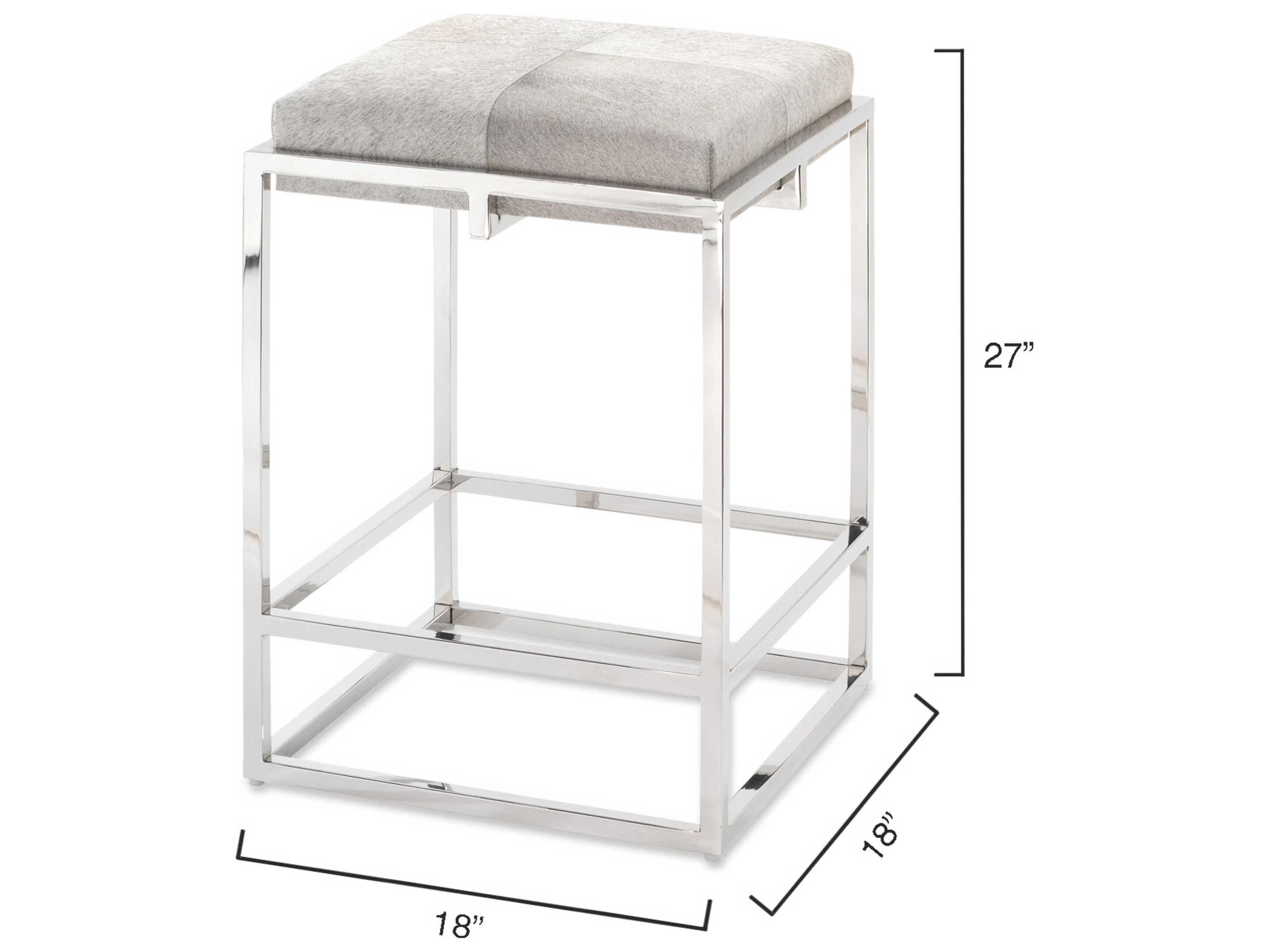 Jamie Young Shelby Leather Grey Hide Nickel Metal Counter Stool