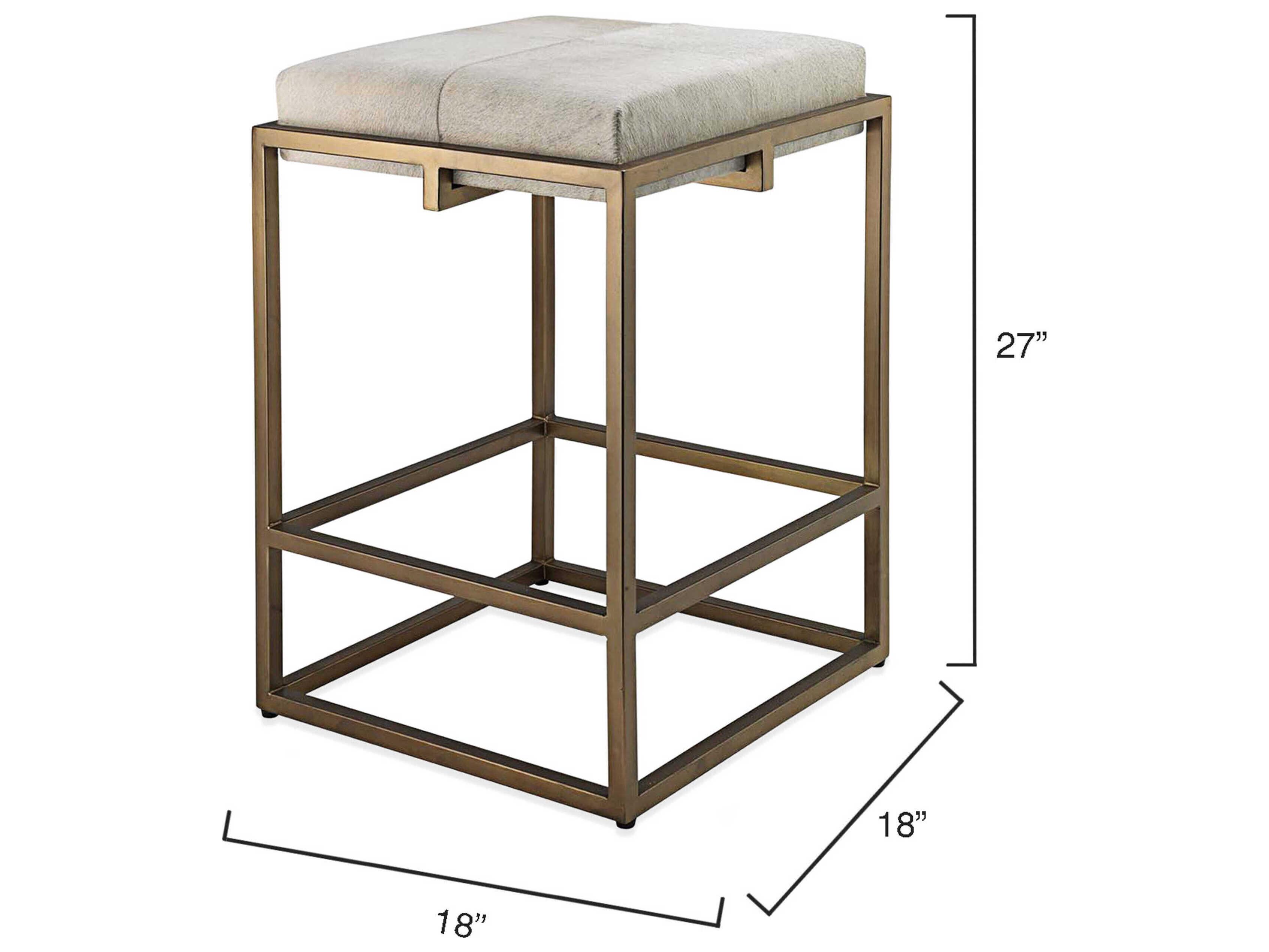 Jamie Young Shelby Leather White Hide Antique Brass Counter Stool