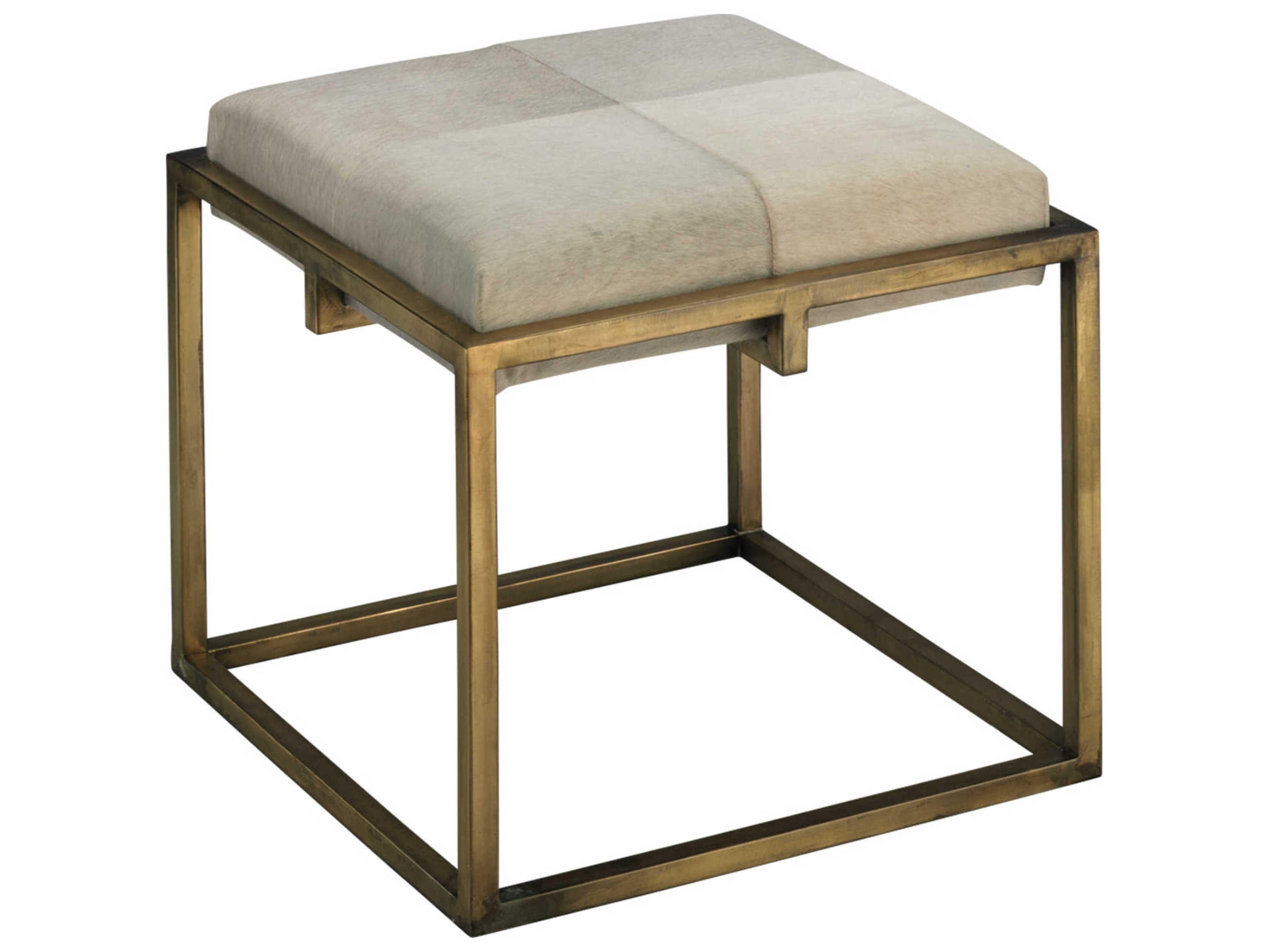 Jamie Young Shelby Antique Brass & White Hide Stool