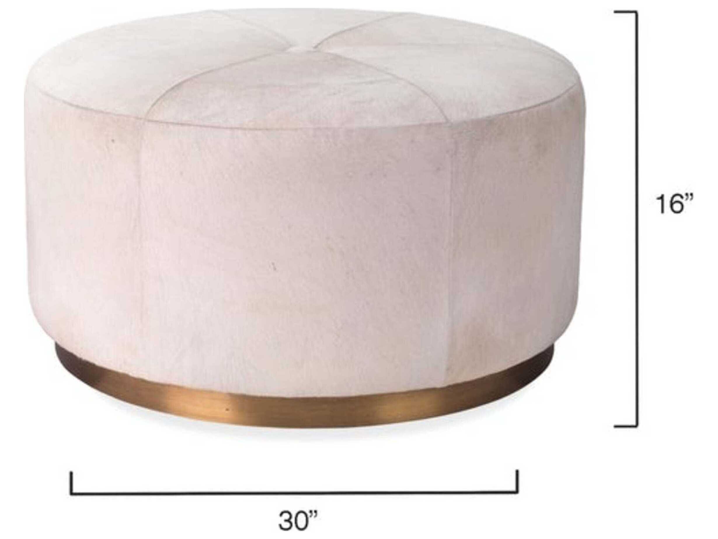 Jamie Young White Hide Antique Brass Gold Leather Ottoman