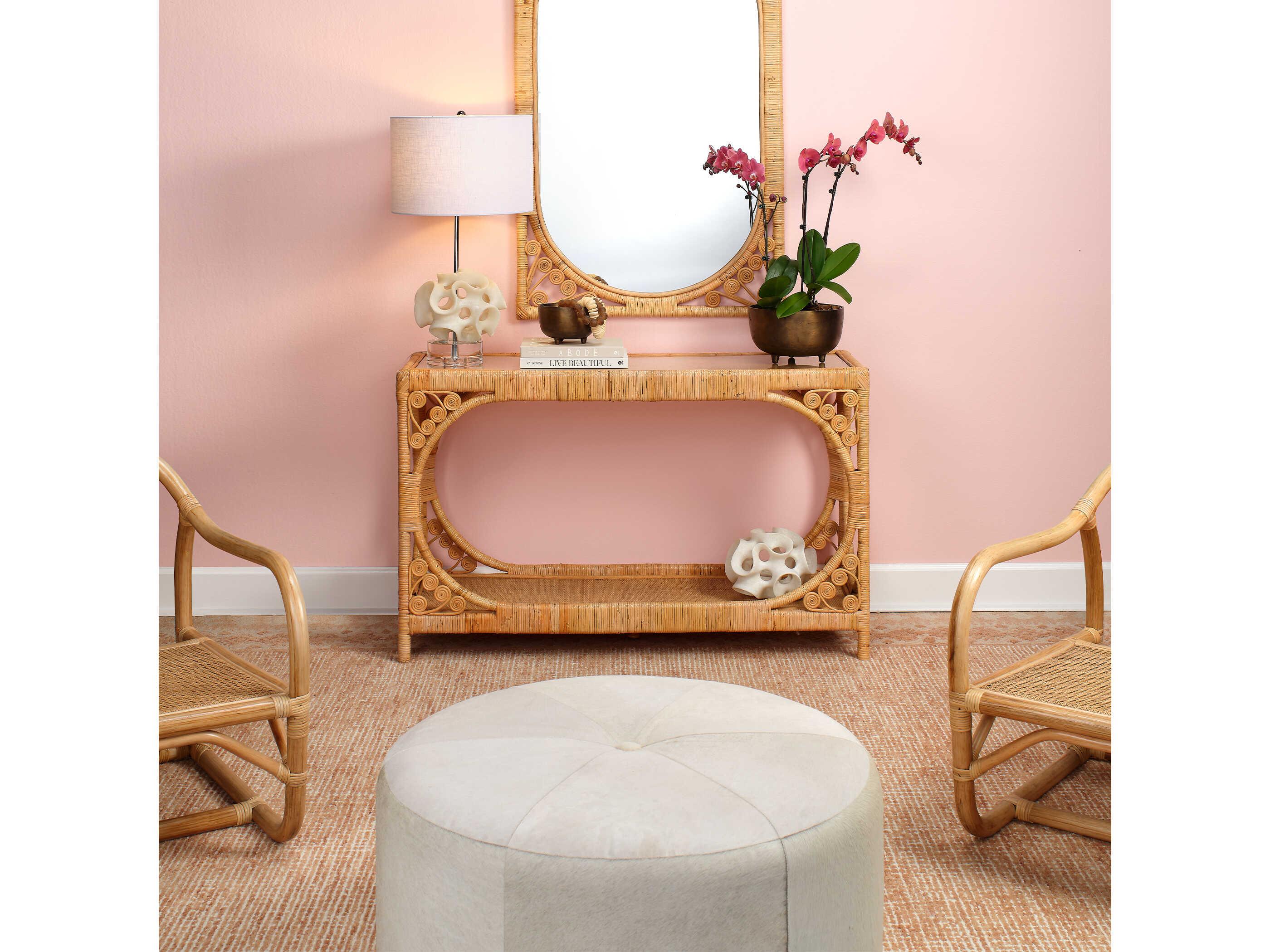 Jamie Young White Hide Antique Brass Gold Leather Ottoman